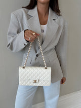 Chanel Medium Classic Double Flap White Caviar Leather With GHW