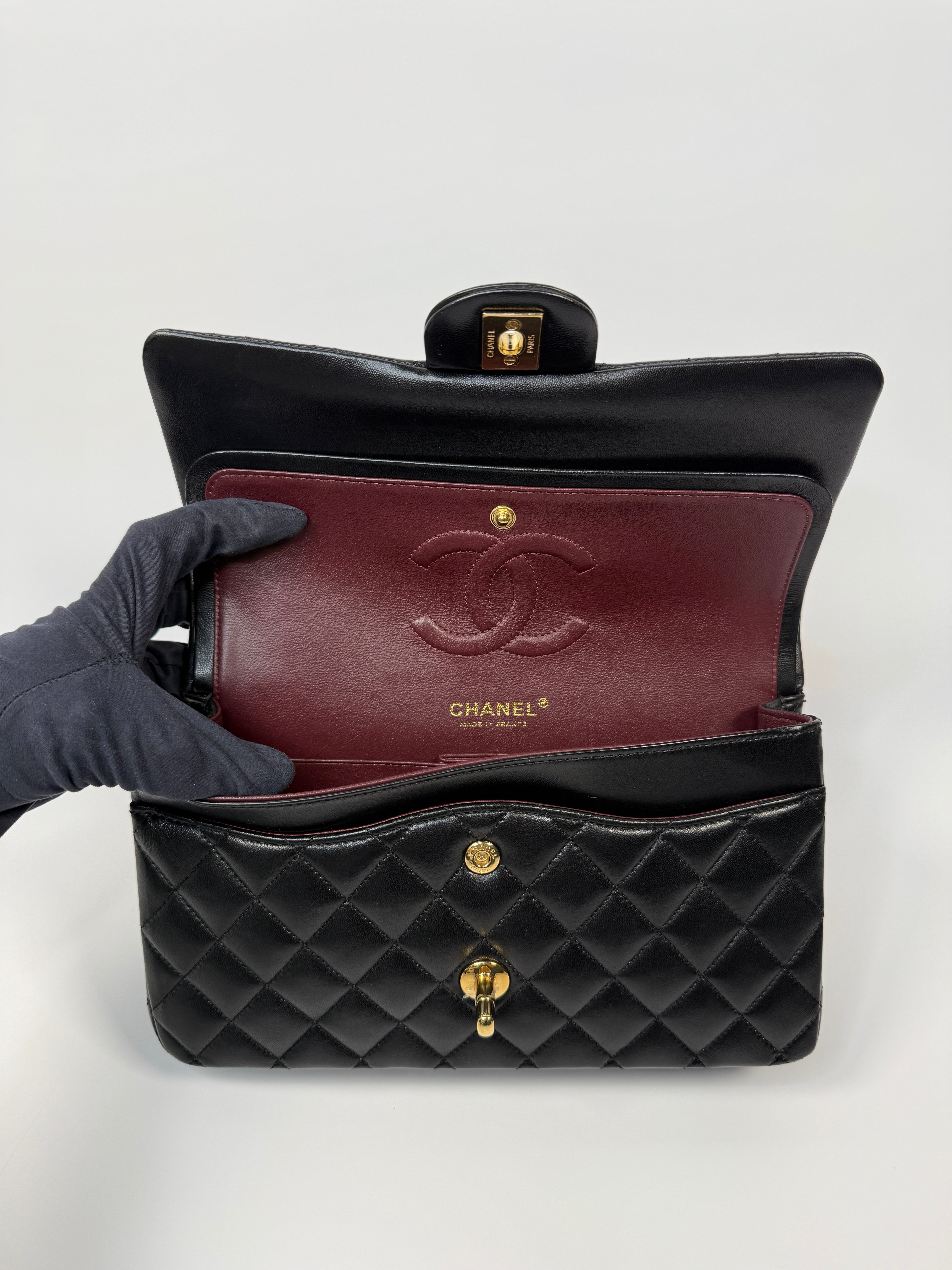 Chanel Medium Classic Double Flap Black Lambskin With Gold Hardware
Pre Loved & Authentic 