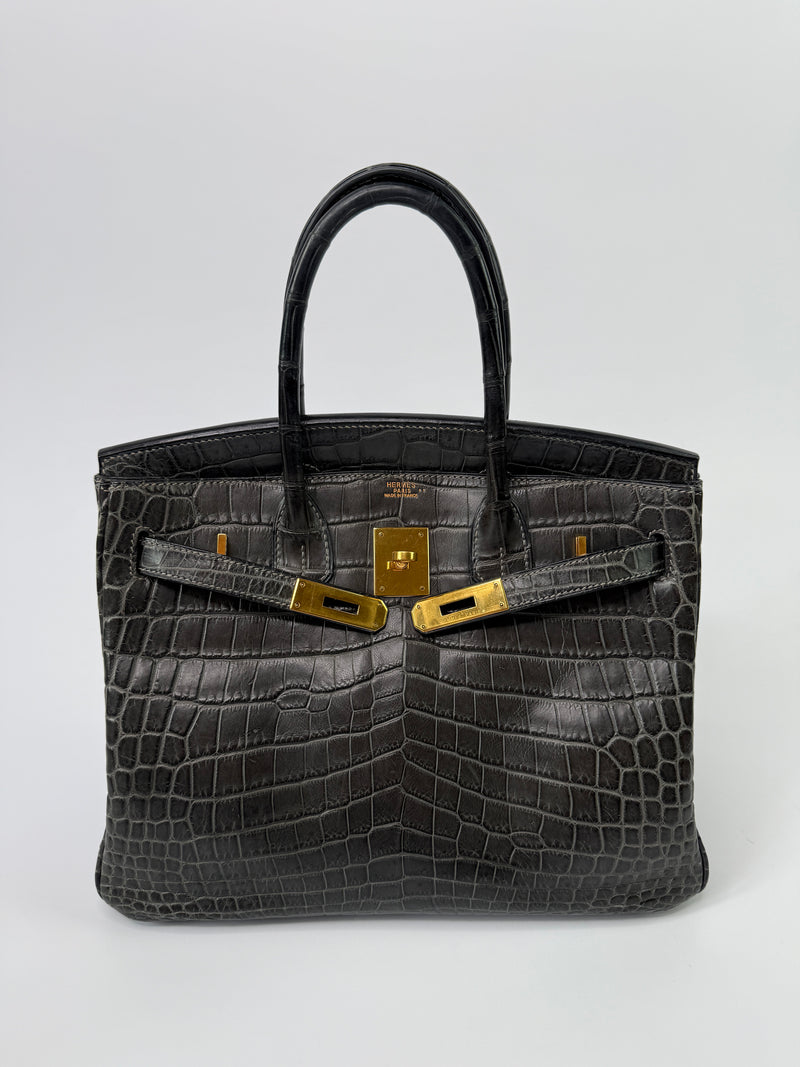 Hermès Birkin 30 In Matte Graphite Crocodile With GHW