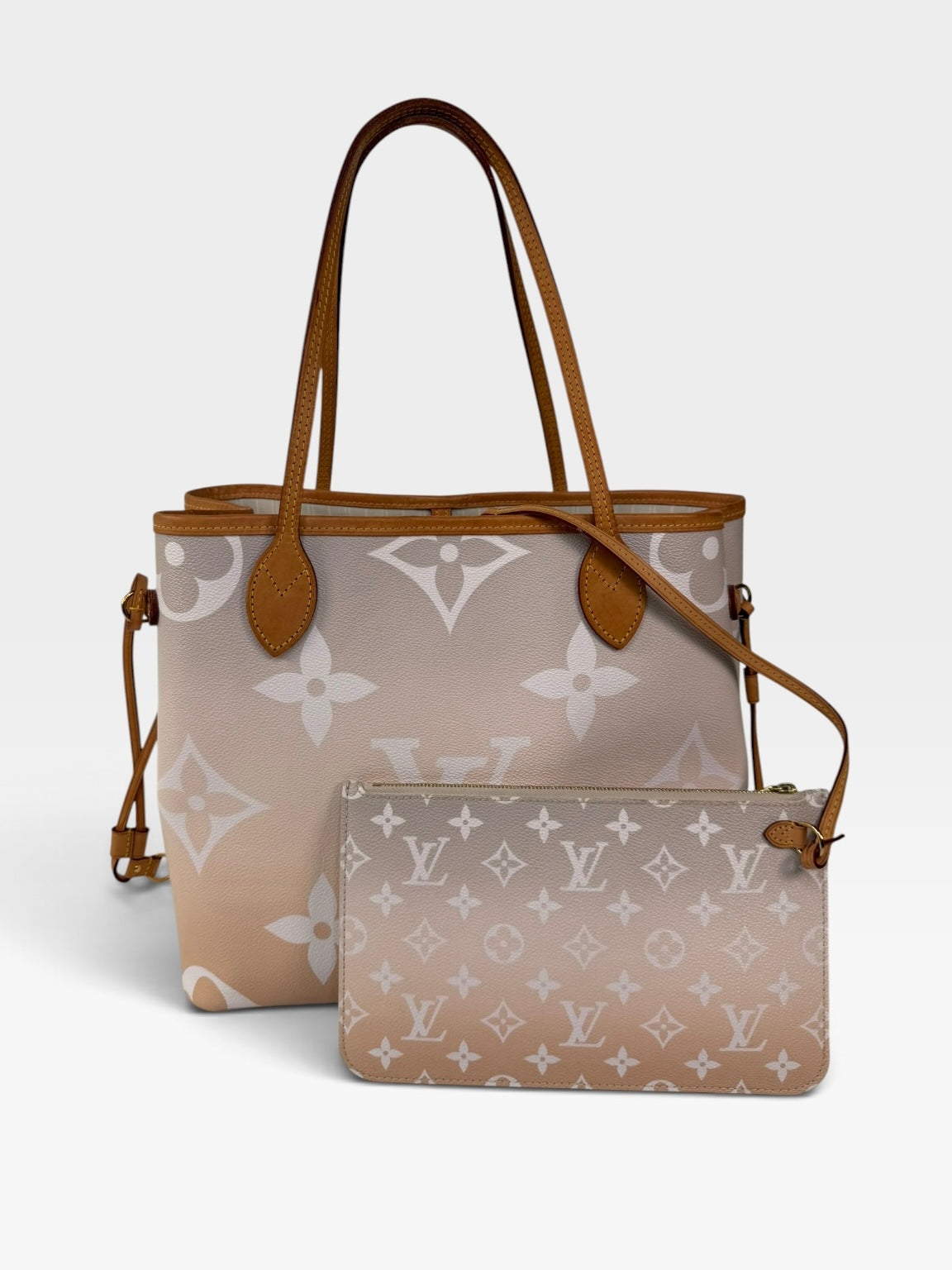 Louis Vuitton Neverfull PM In Beige & Cream Monogram With Gold Hardware. 100% authentic and preloved in excellent condition
