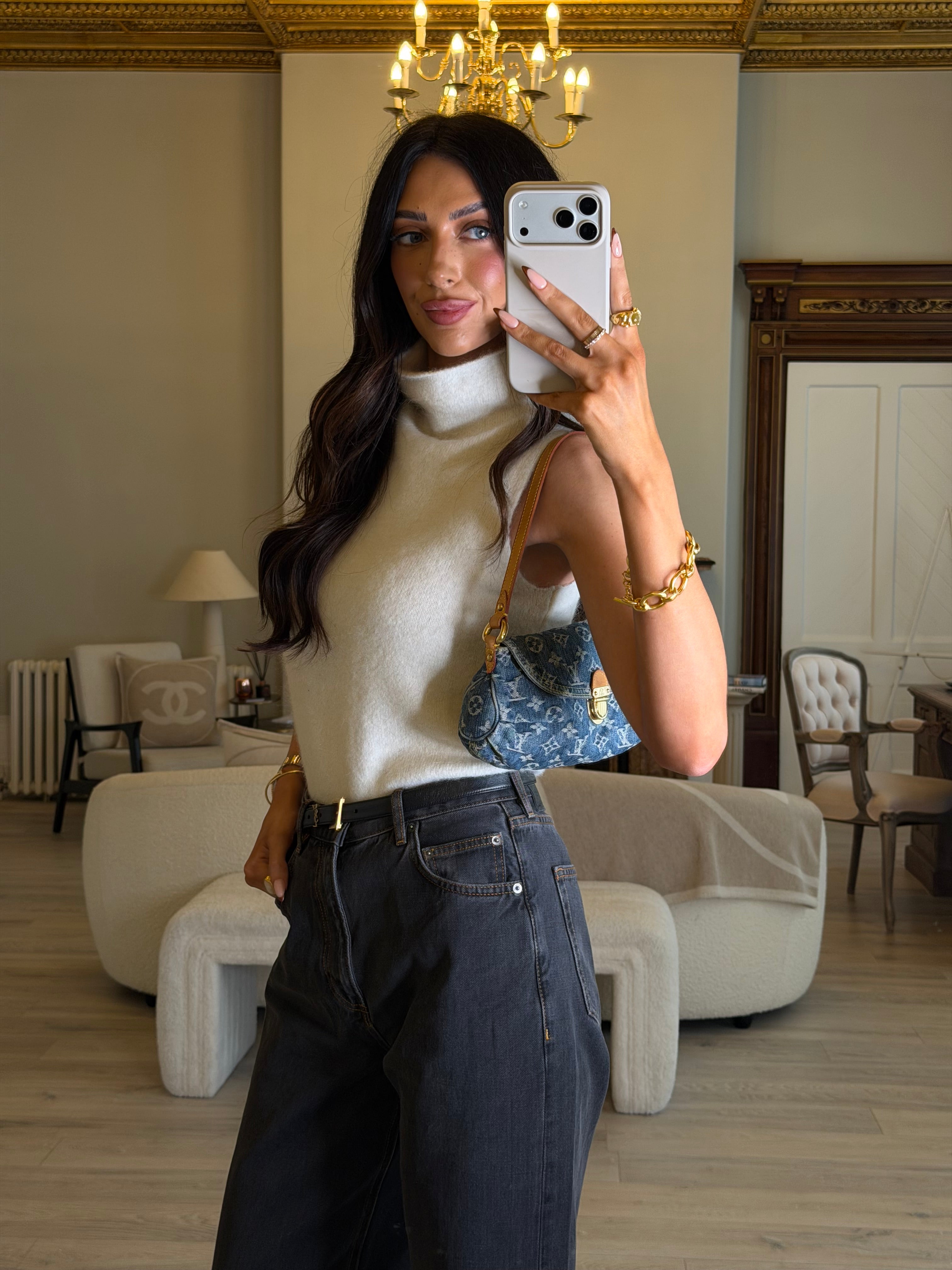 Louis Vuitton Mini Pleaty Bag In Denim Monogram With Gold Hardware, Authentic And Preloved In Excellent Condition