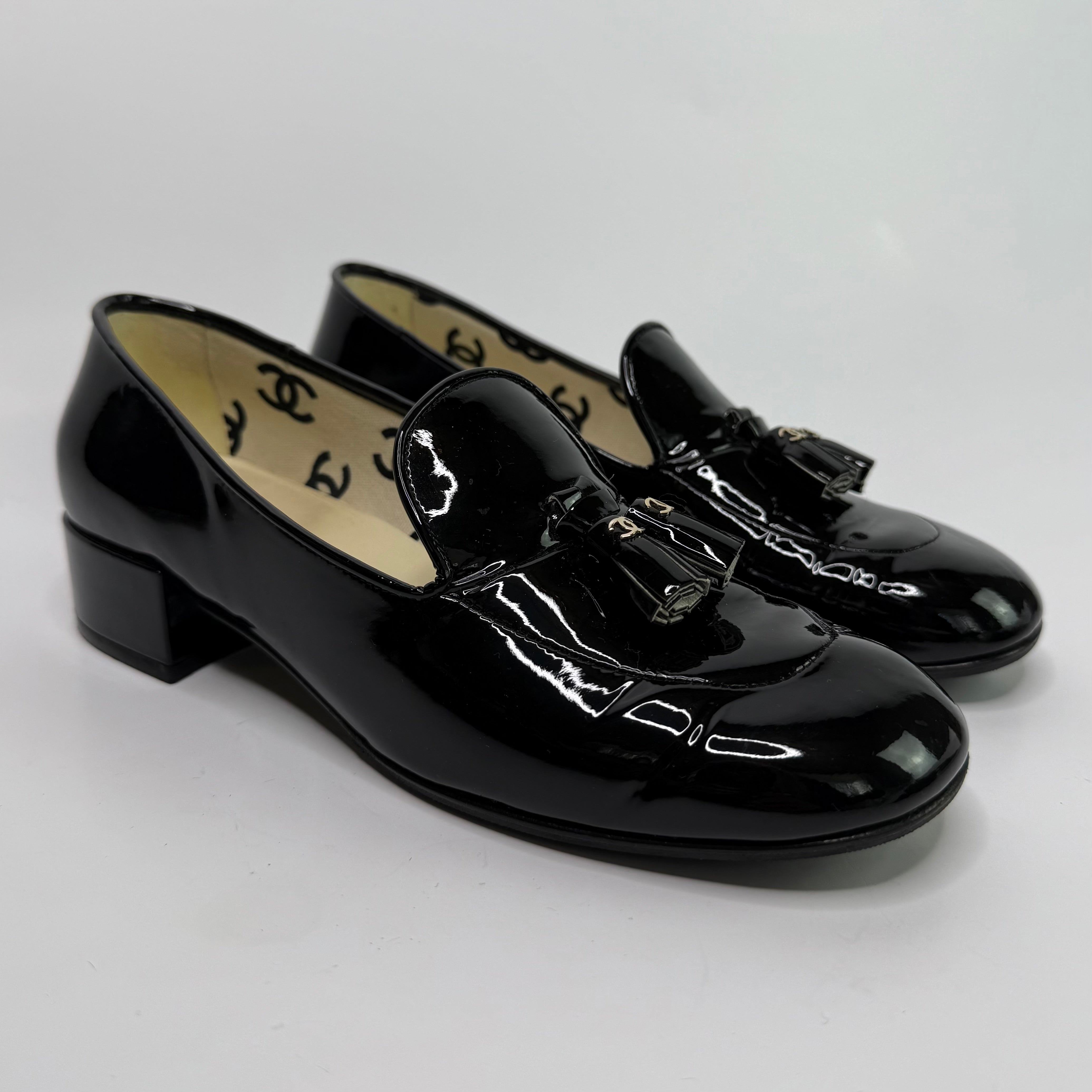 Chanel Black Patent Loafers  (Size 38/UK5)