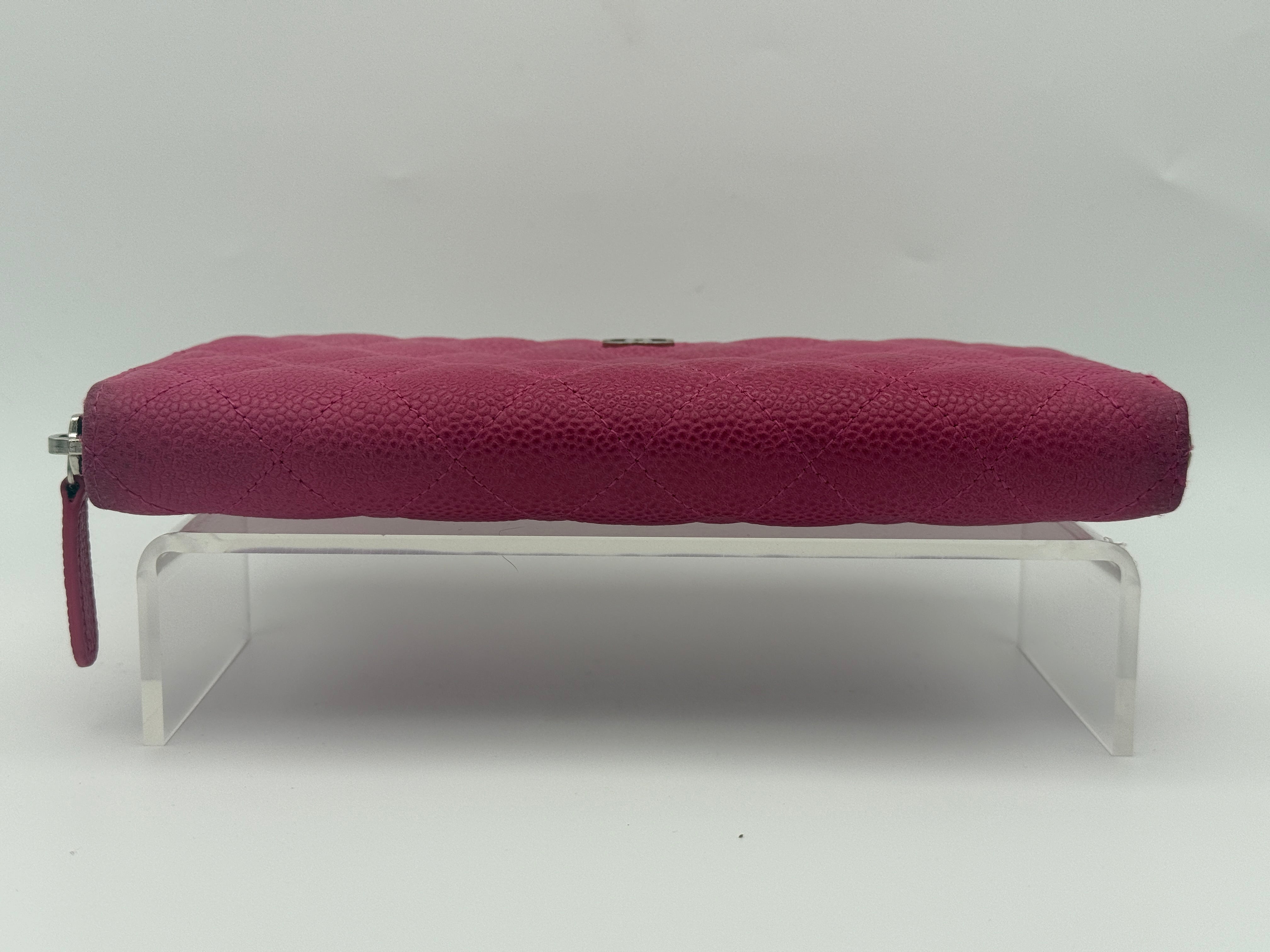 Chanel Classic Pink Caviar Leather Zip Wallet With Silver Hardware Good Condition. Authentic and preloved. 100% Authenticity Guarantee 