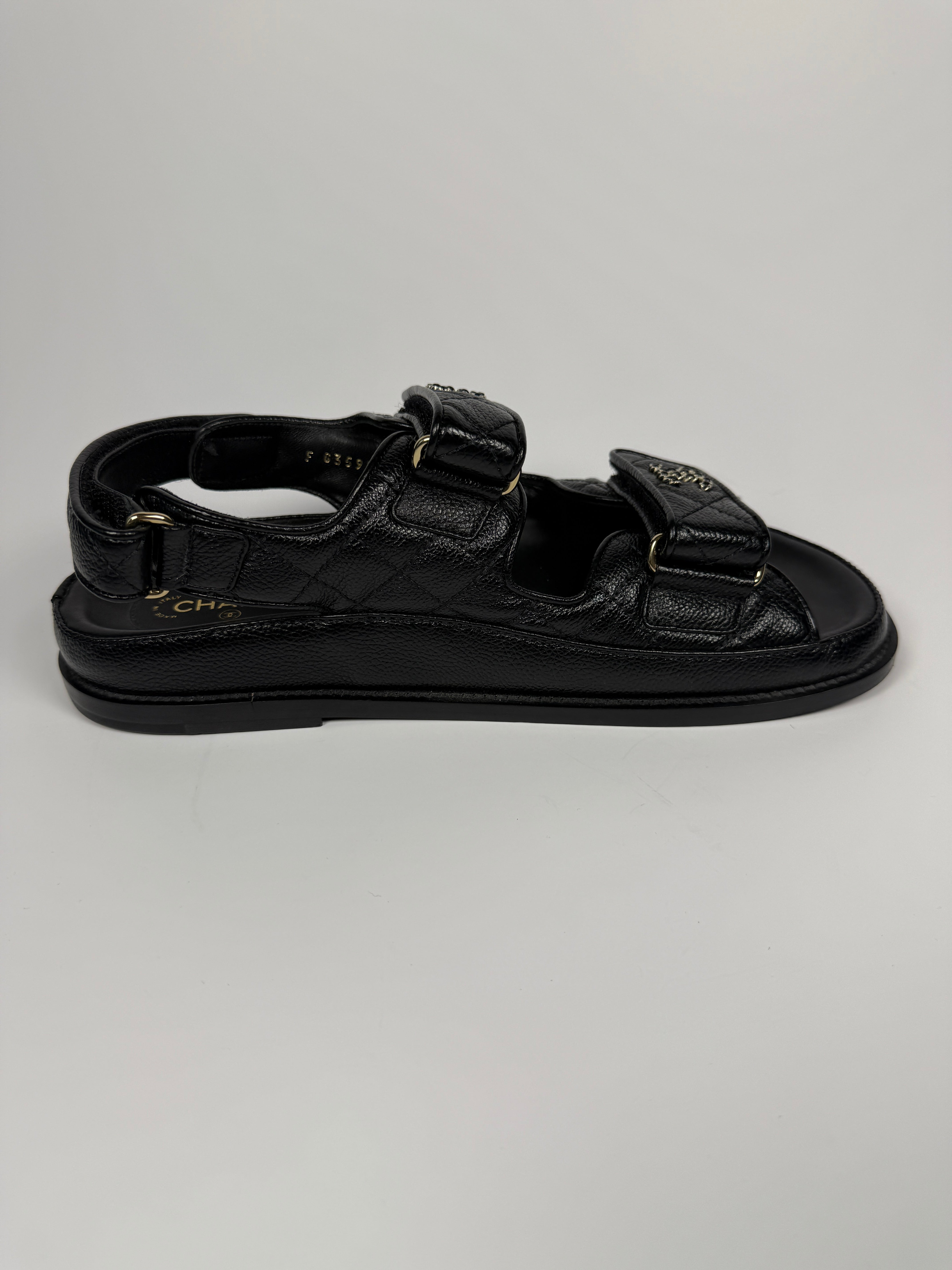 Chanel Black Leather Dad Sandals (Size 38.5/UK5.5) 100% Authentic and preloved. Excellent condition