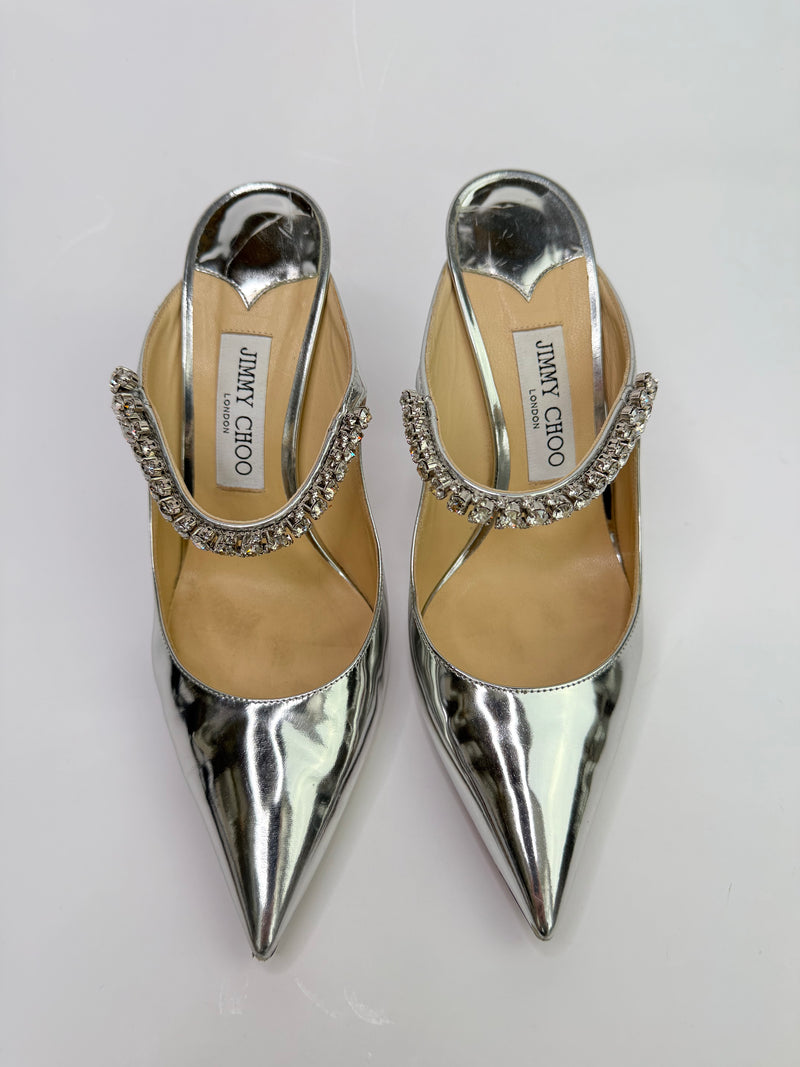 Jimmy Choo Bing 100 Silver Mules (Size 39.5/39.5)
