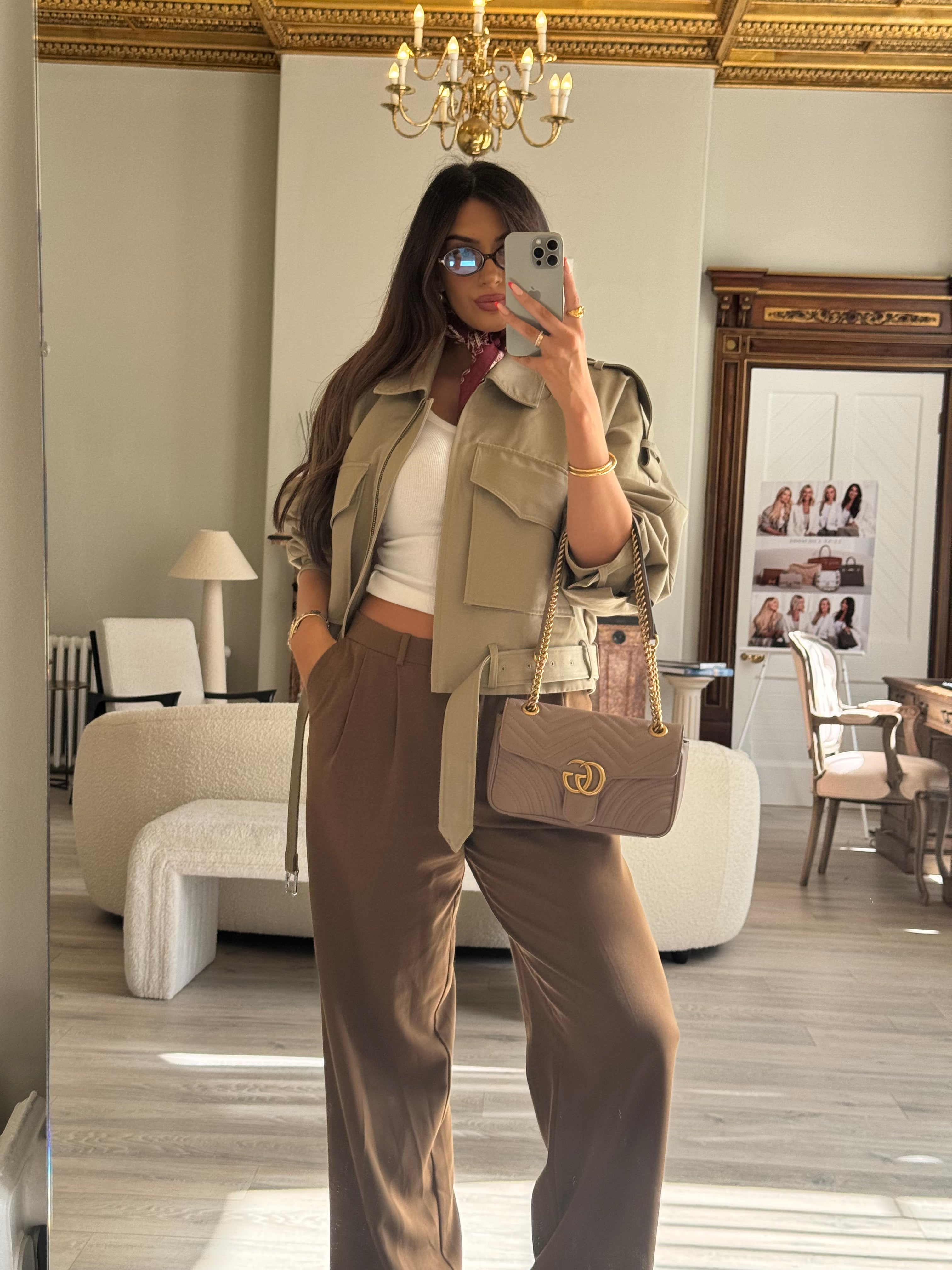 Gucci GG Medium Marmont Matelasse Shoulder Bag In Taupe Leather