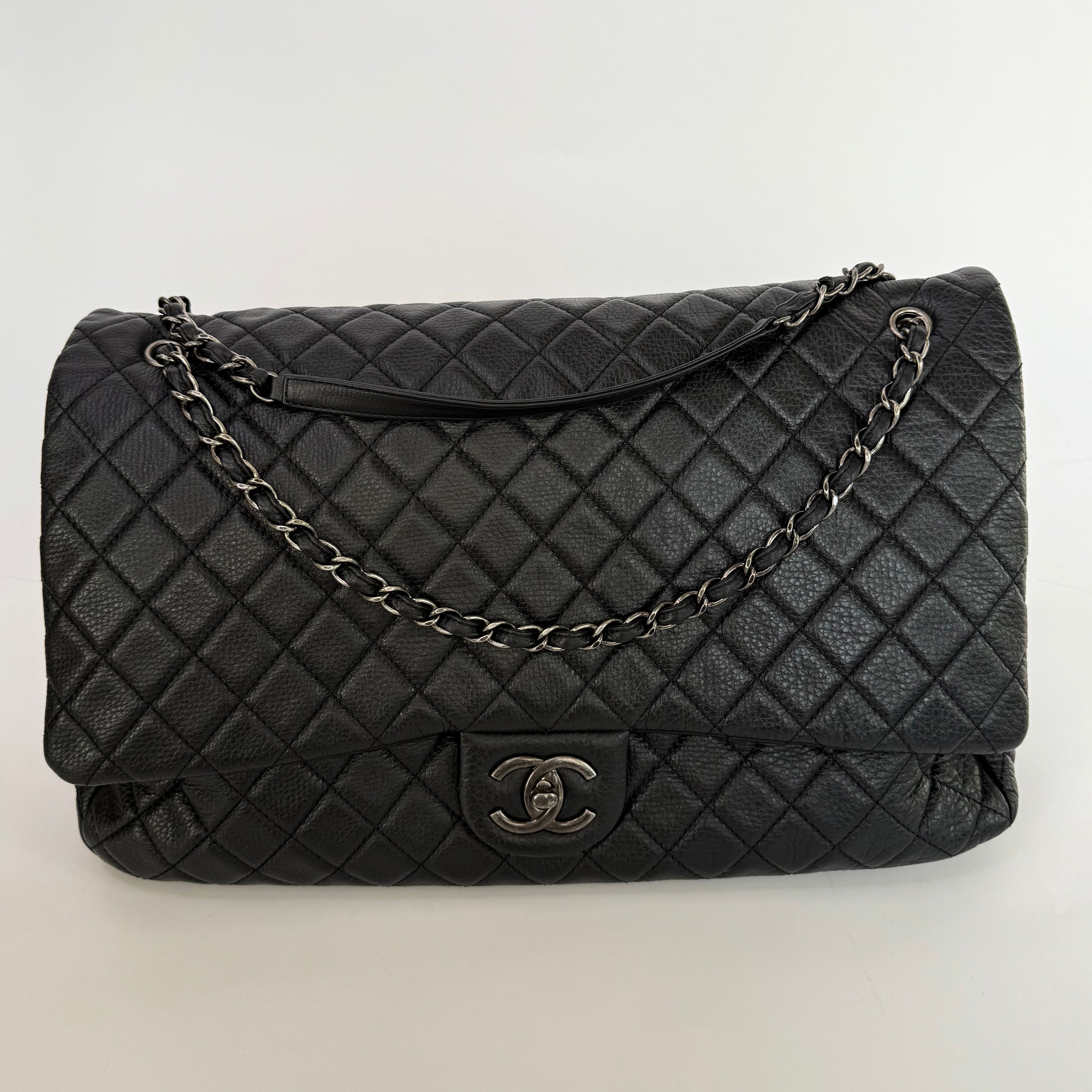 Chanel Airline XXL Classic Flap In Black Calfskin With RHW