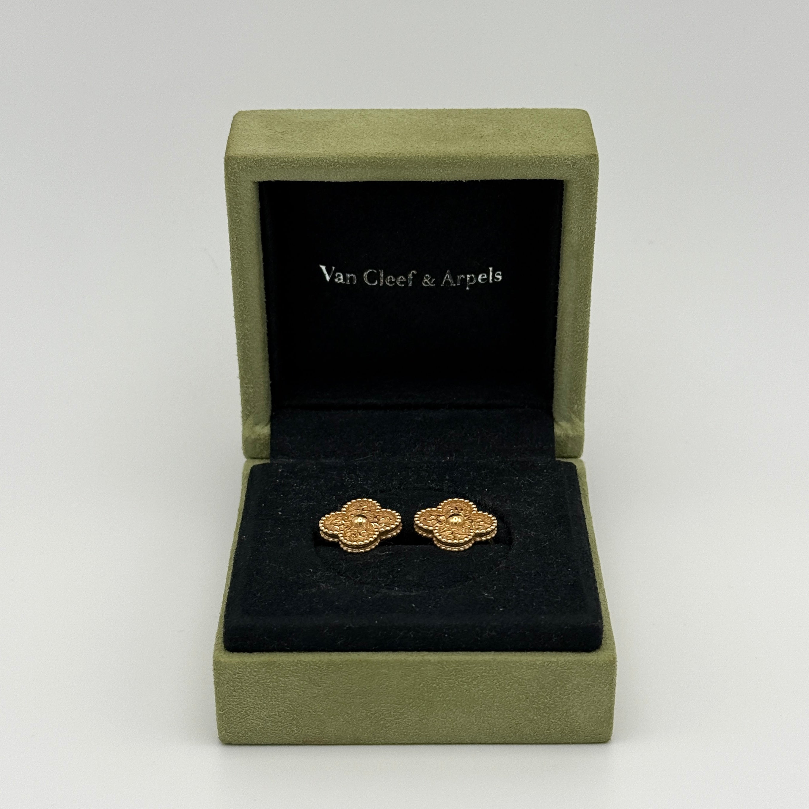 Van Cleef & Arpels Vintage Alhambra Hammered 18K Yellow Gold Earrings