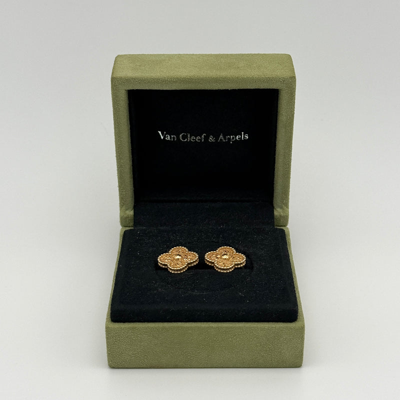 Van Cleef & Arpels Vintage Alhambra Hammered 18K Yellow Gold Earrings
