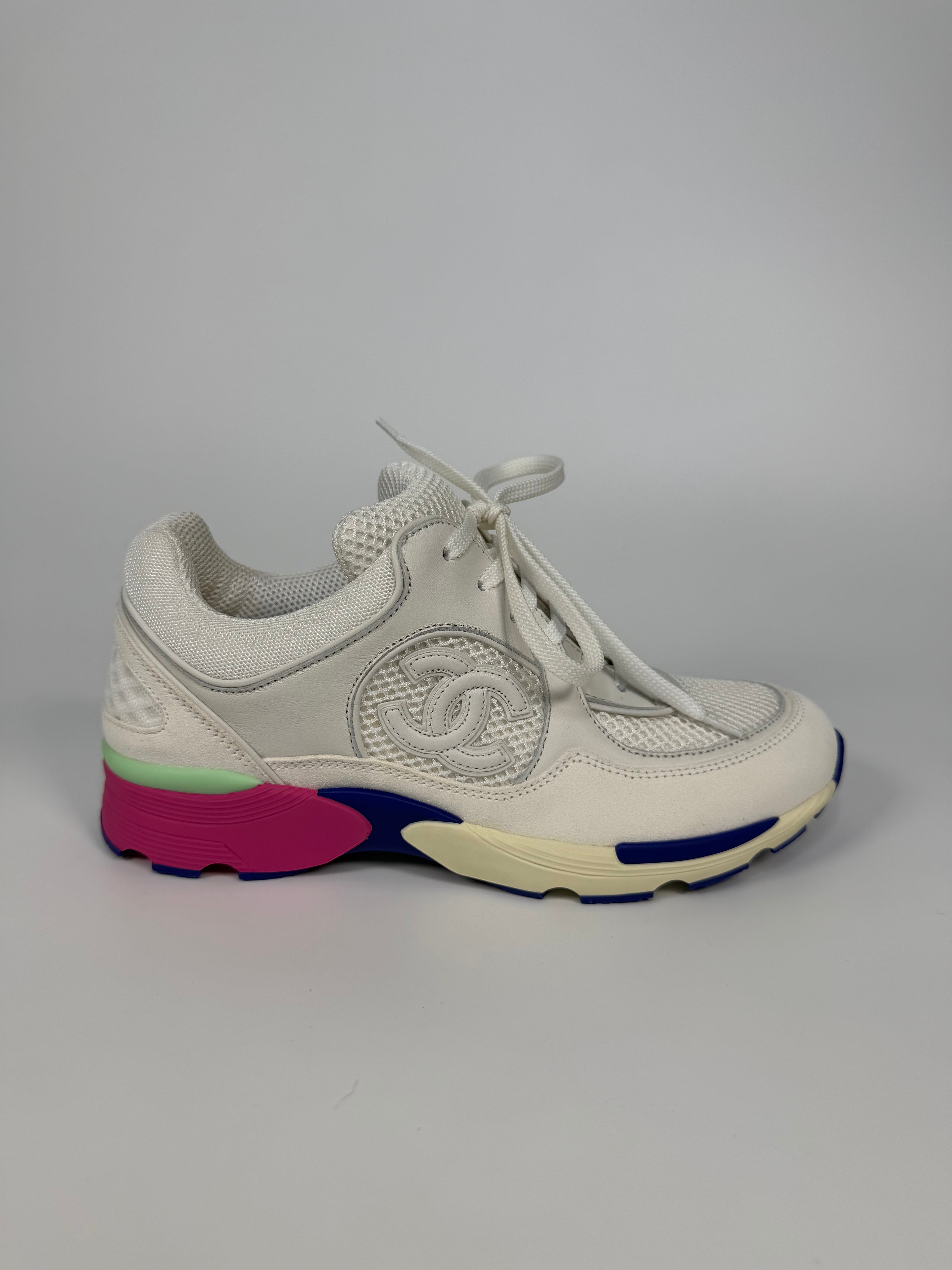 Chanel CC Sneakers In White Multicolour (Size 36.5/ UK 3.5). 100% authentic and preloved in excellent condition.
