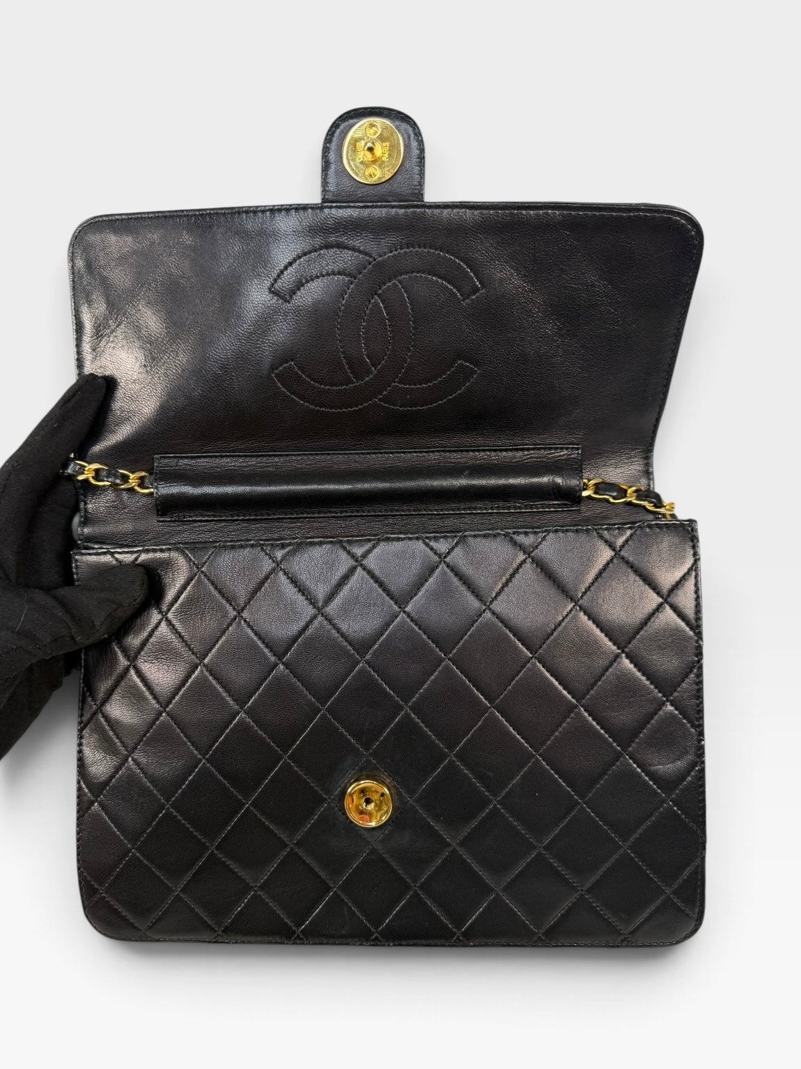 Chanel Vintage Flap Bag In Lambskin With 24kt Gold Hardware 100% authentic and preloved in excellent condition