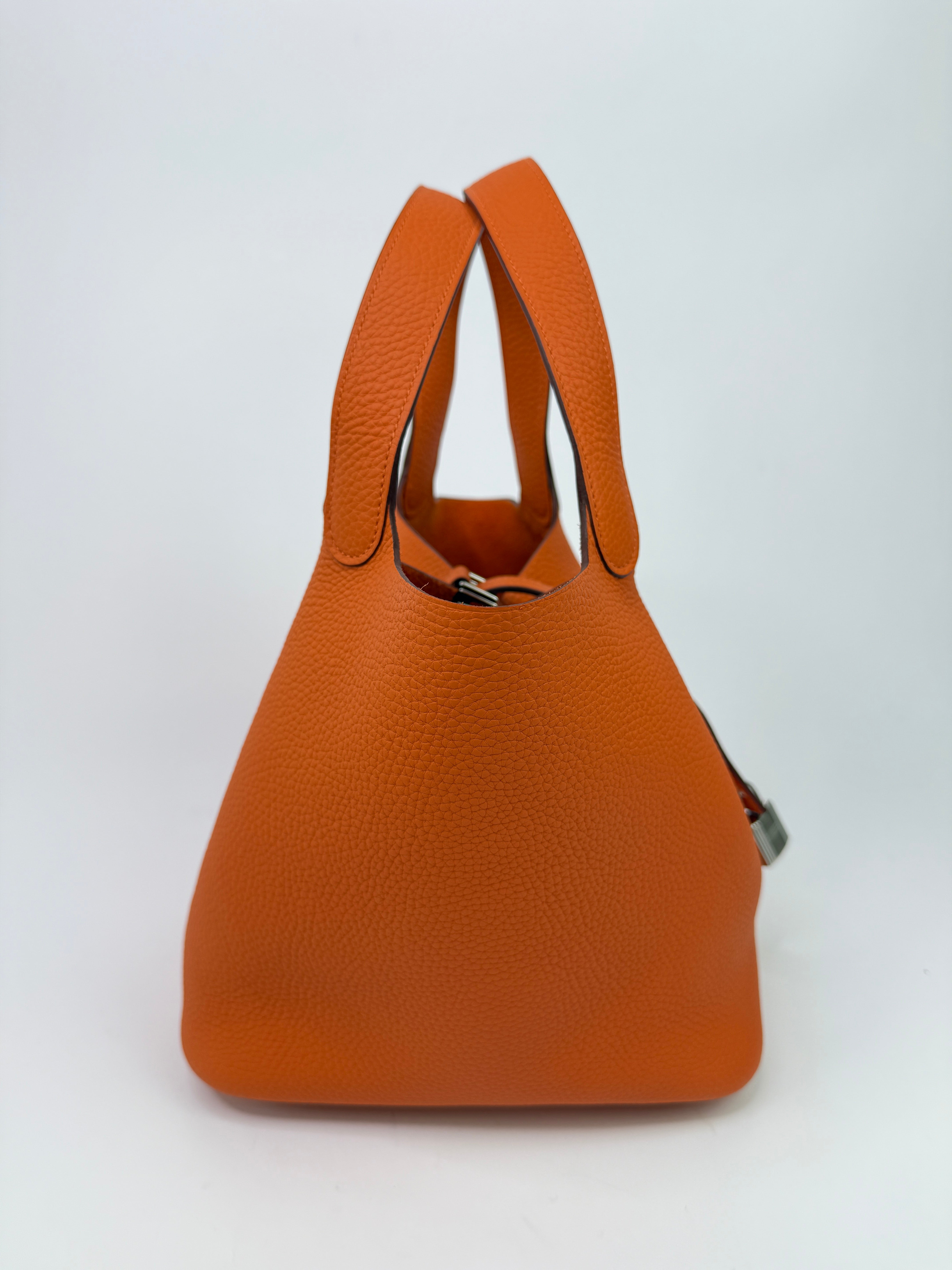 Authentic Pre Loved Hermès Picotin 22 In Orange Clemence Leather With Palladium Hardware New & Unused Condition