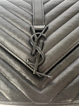 Saint Laurent Black Matelassé Leather Medium College Top Handle Bag
