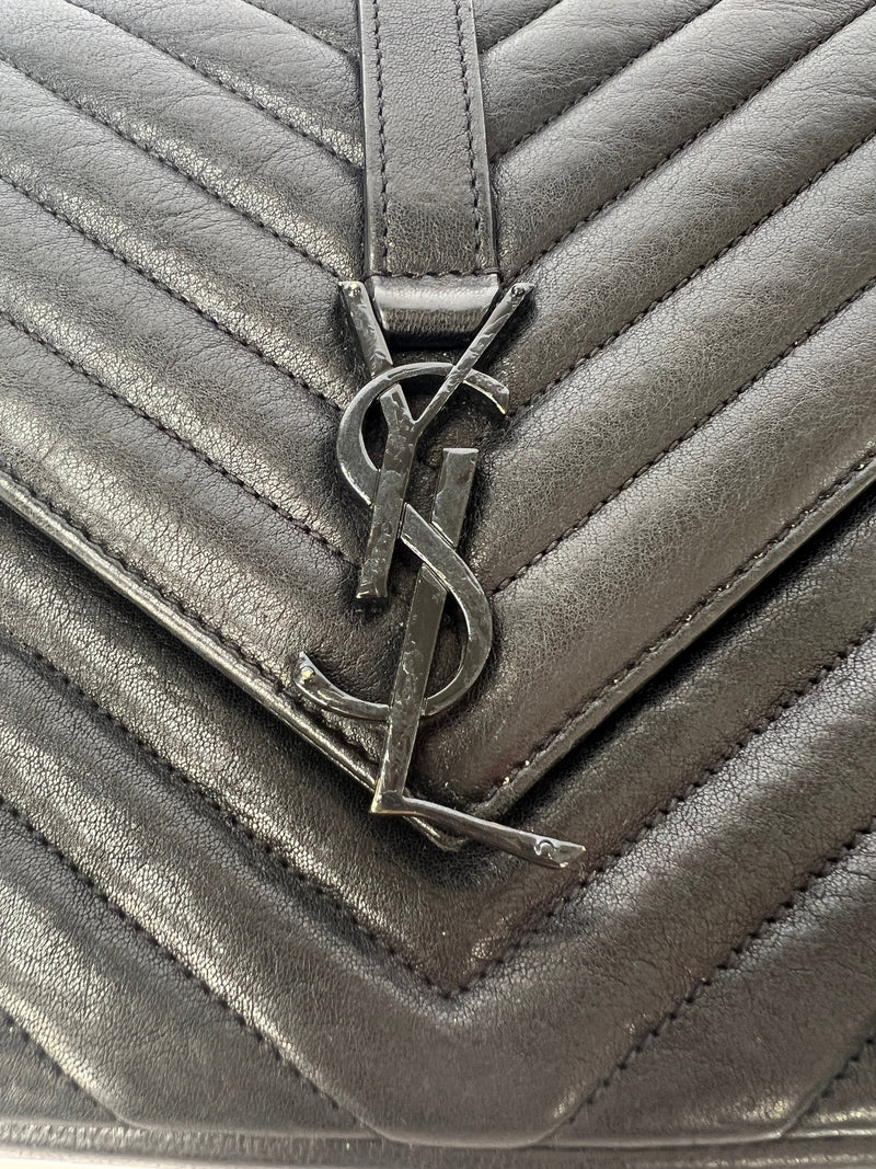 Saint Laurent Black Matelassé Leather Medium College Top Handle Bag