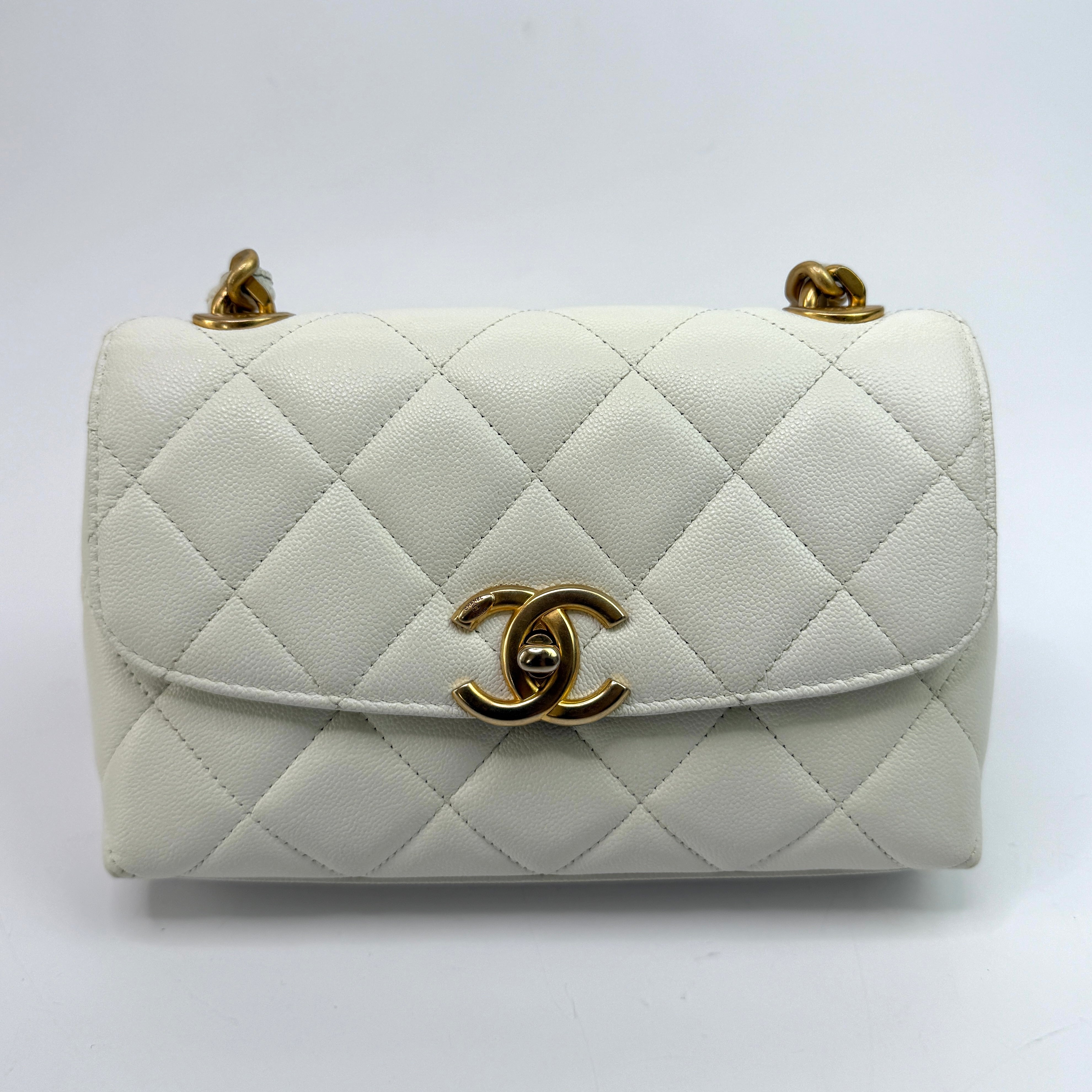 Chanel Seasonal Flap In White Caviar Leather GHW