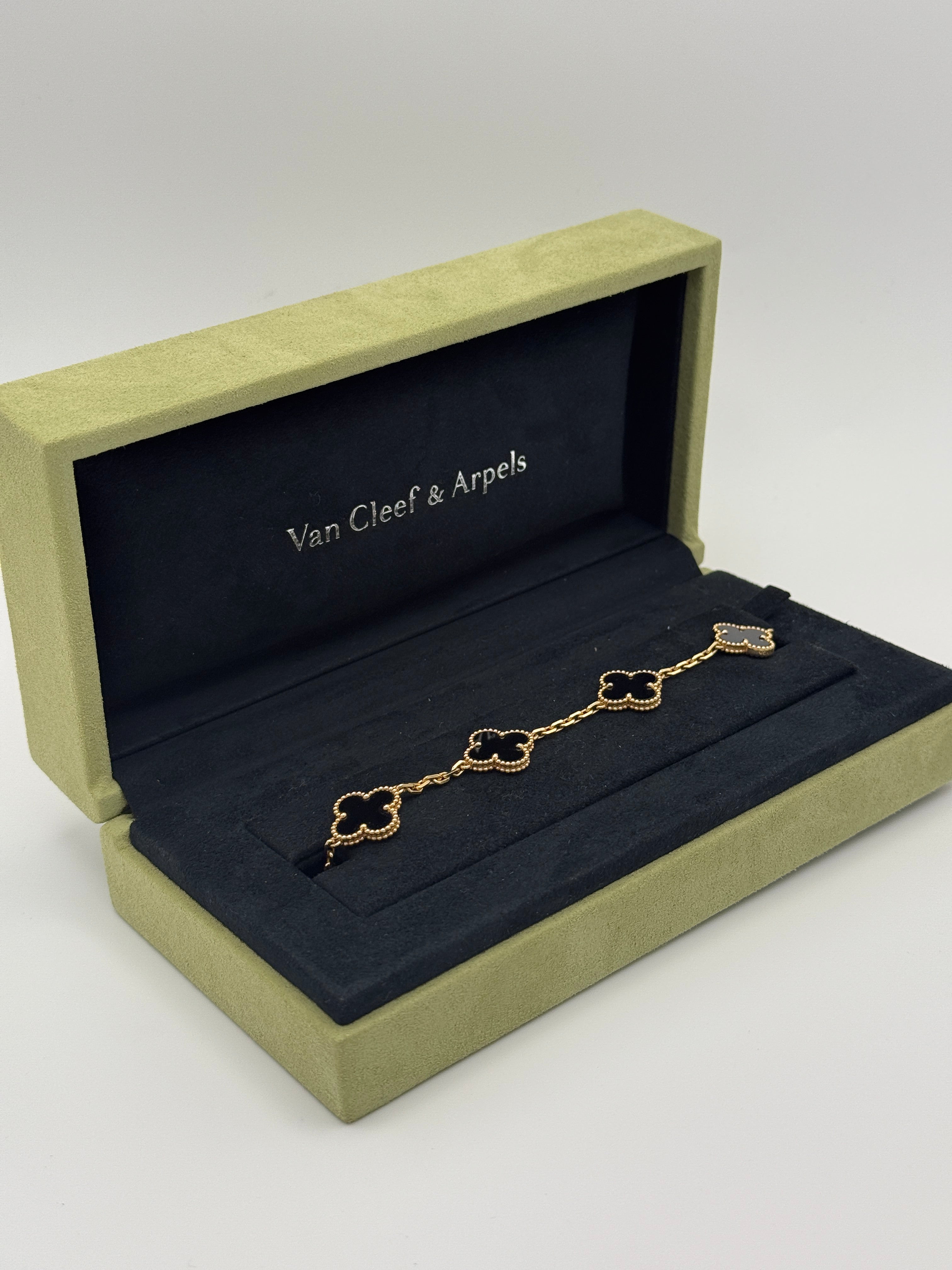 Van Cleef & Arpels Vintage Alhambra Bracelet, 5 Motifs Onyx