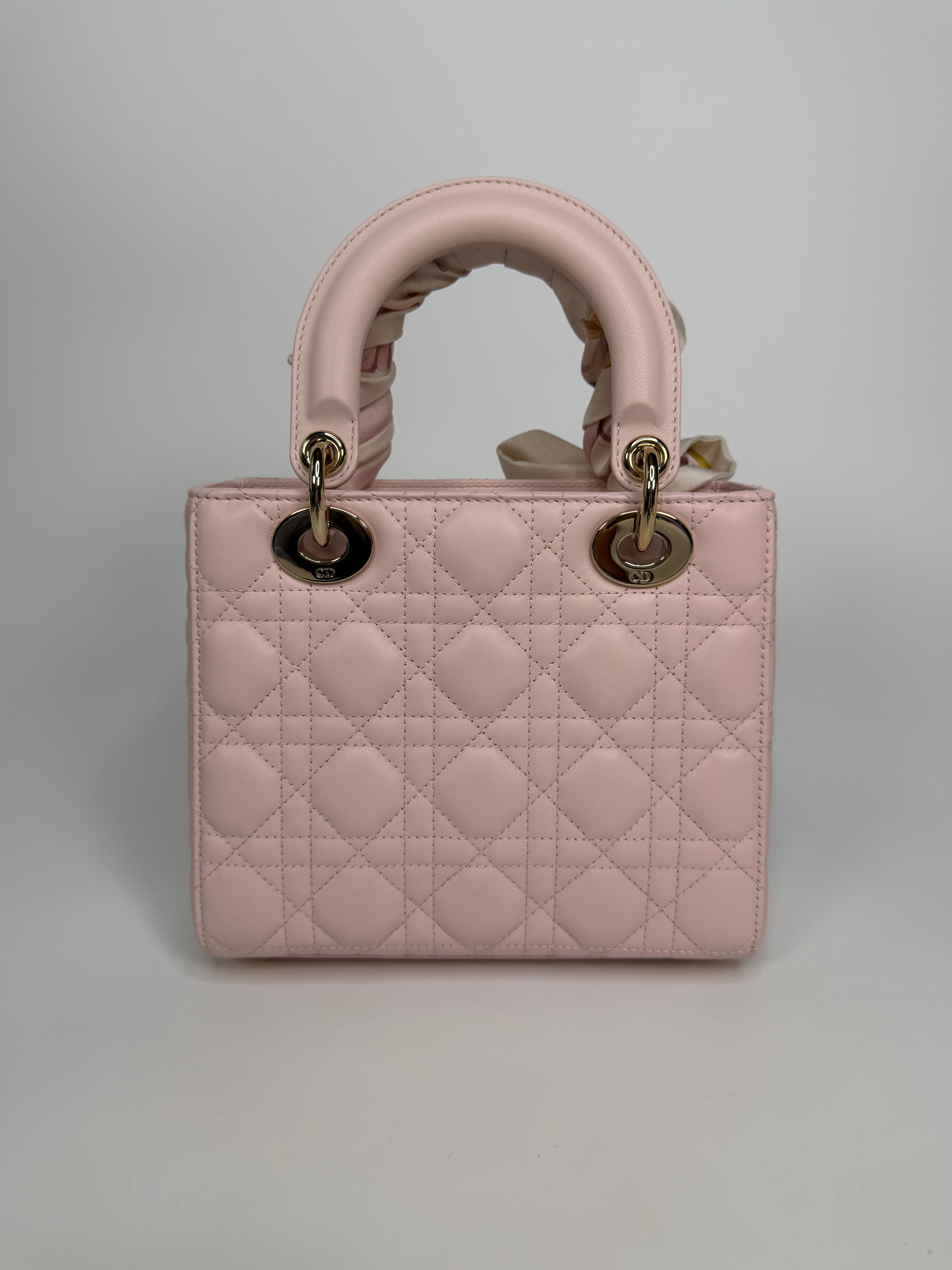 Christian Dior Lady Dior Small Bag In Rose Tendre With Gold Hardware. Authentic and preloved in excellent condition