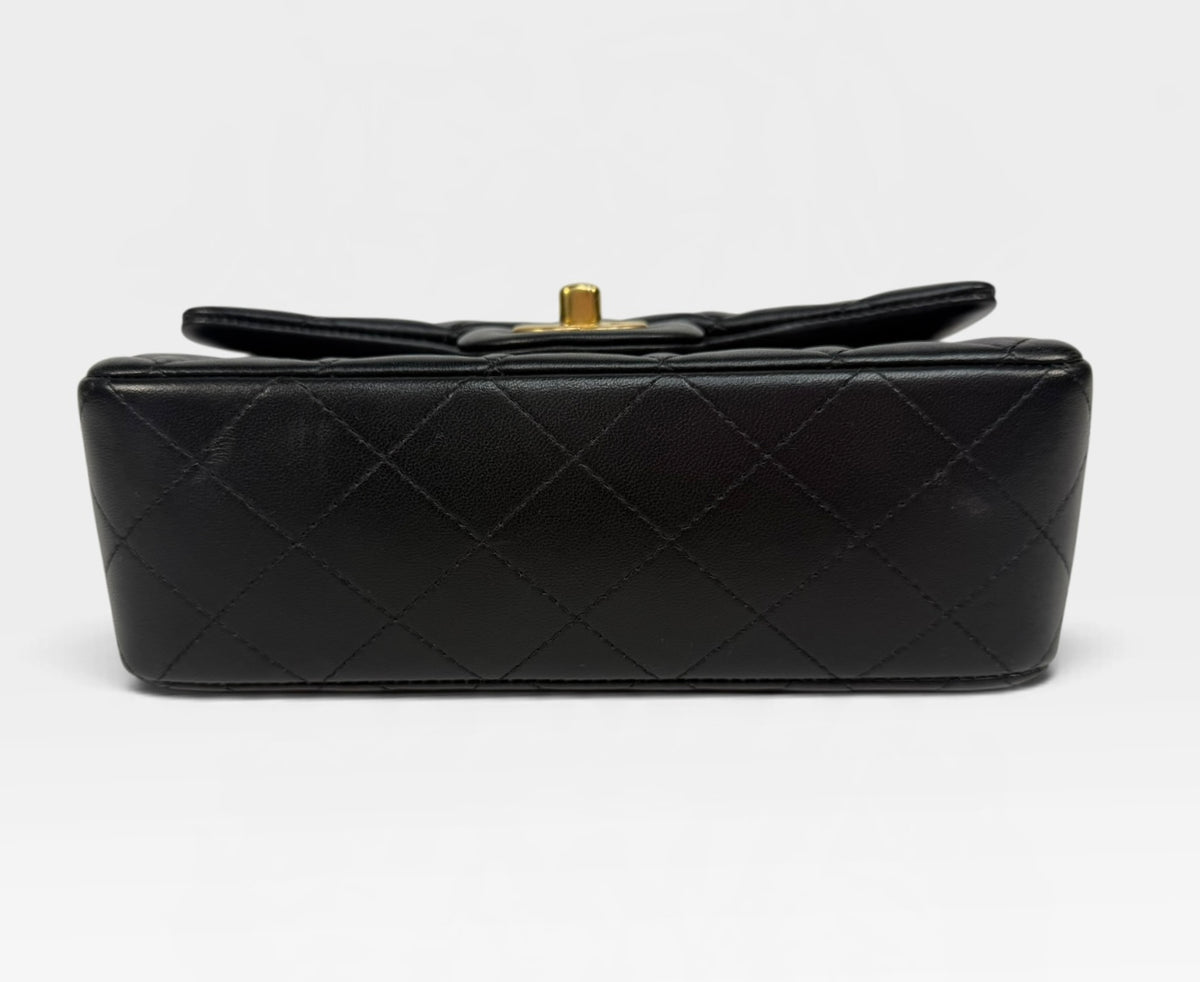 Chanel Mini Rectangle Top Handle In Black Lambskin With Gold Hardware. 100% authentic and pre loved in excellent condition. 
