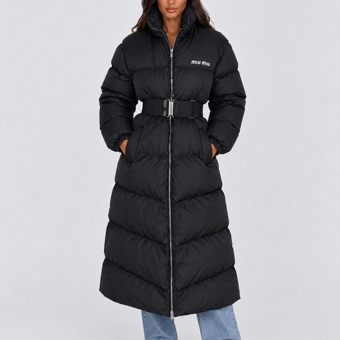 Miu Miu Long Puffer Coat In Black (Size 42/UK10). 100% authentic and preloved in excellent condition