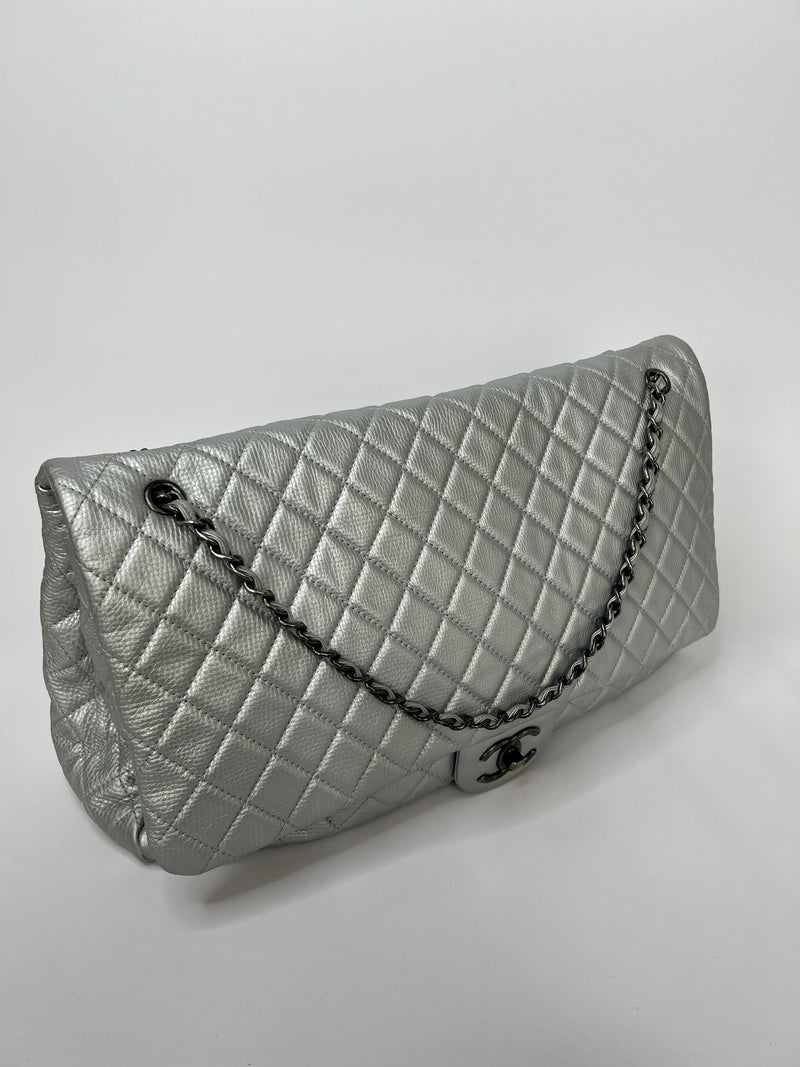 Chanel Airline XXL Classic Flap In Silver Calfskin