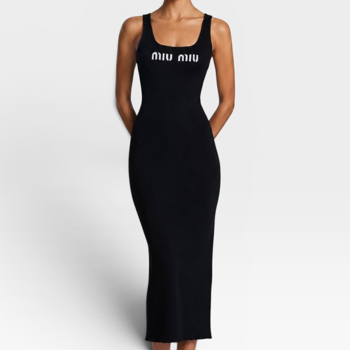 Miu Miu Logo-Print Open-Back Dress (Size IT40/UK8)