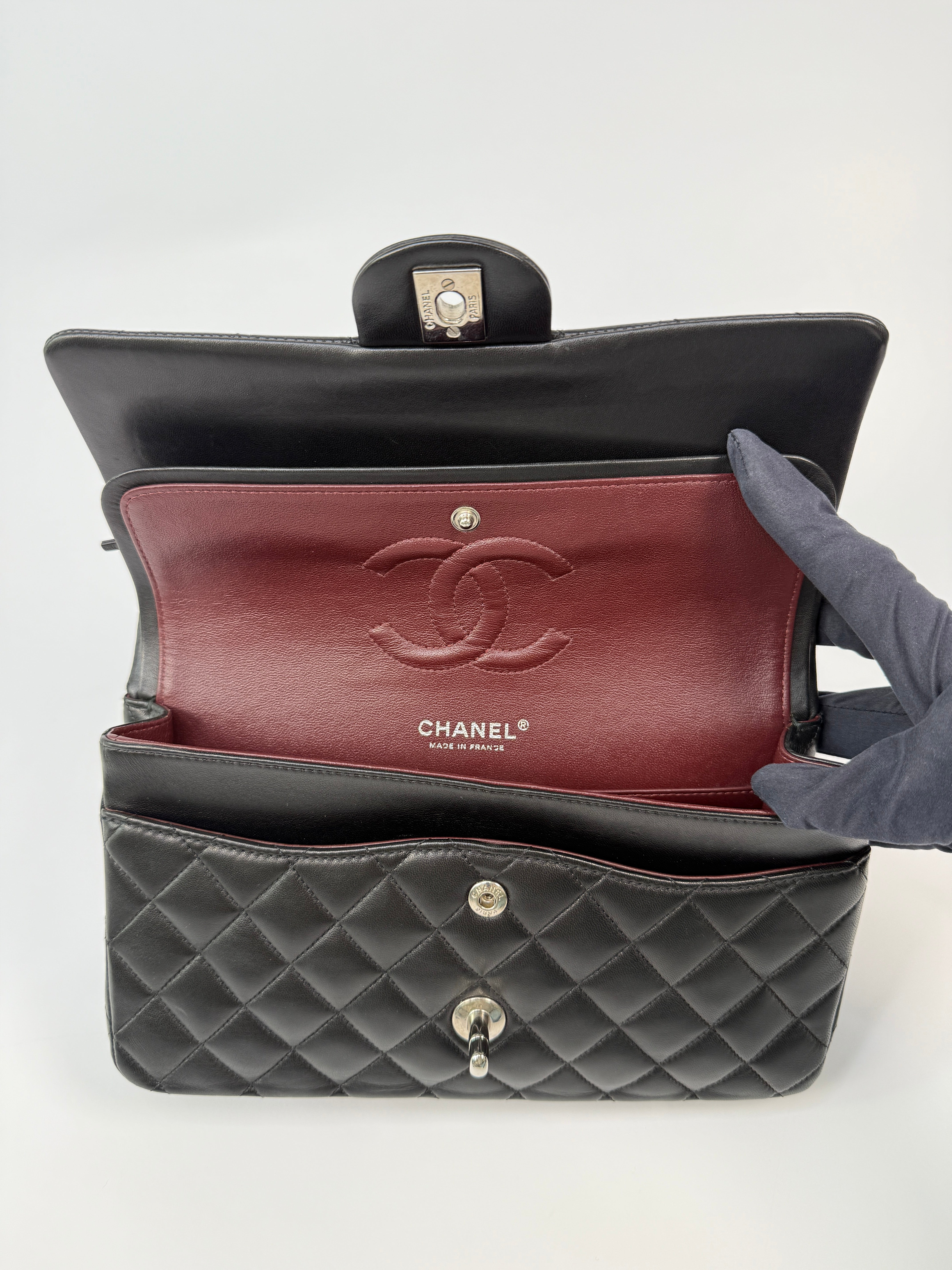 Chanel Medium Classic Double Flap Black Lambskin Leather With Silver Hardware
Pre Loved & Authentic