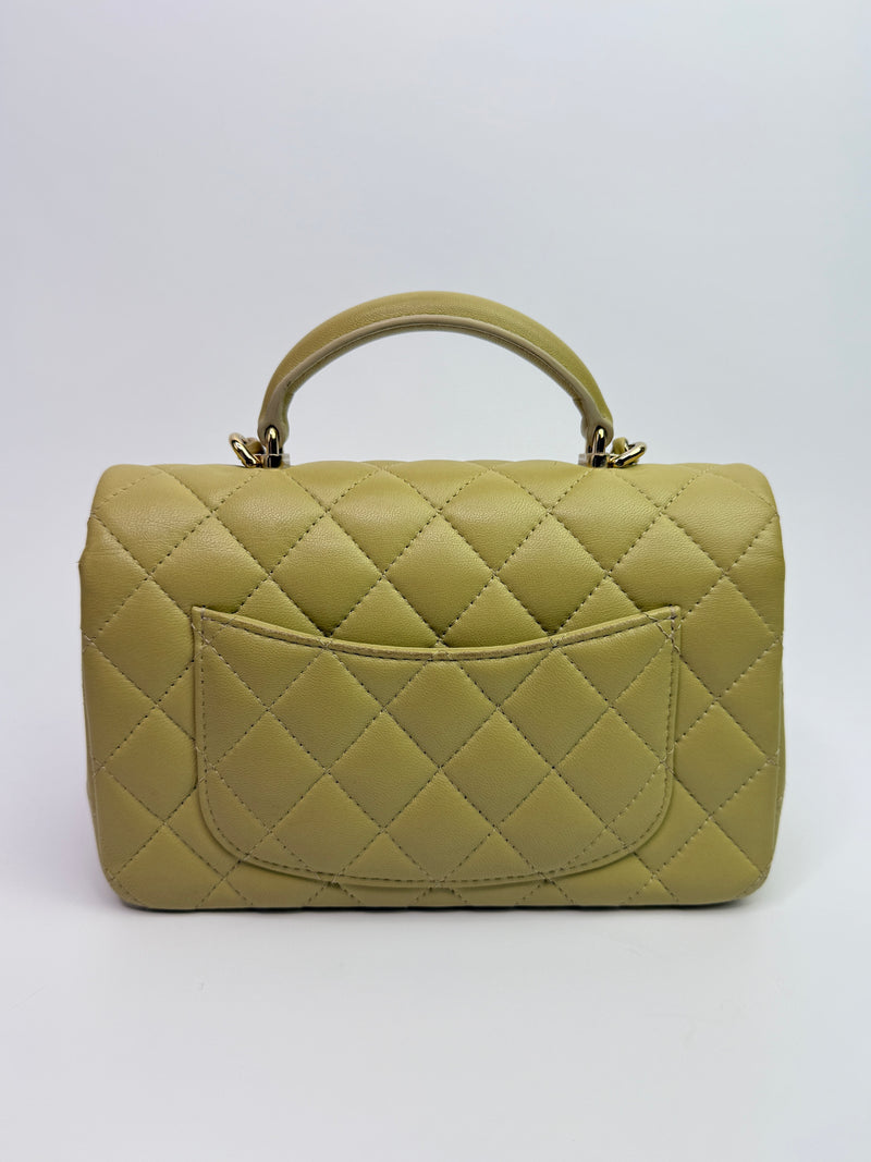 Chanel Mini Rectangle Flap Bag In Pistachio Green Lambskin With GHW