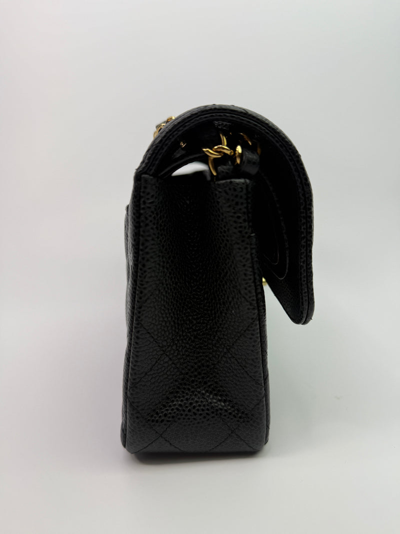 Chanel Small Classic Double Flap In Black Caviar Leather With GHW