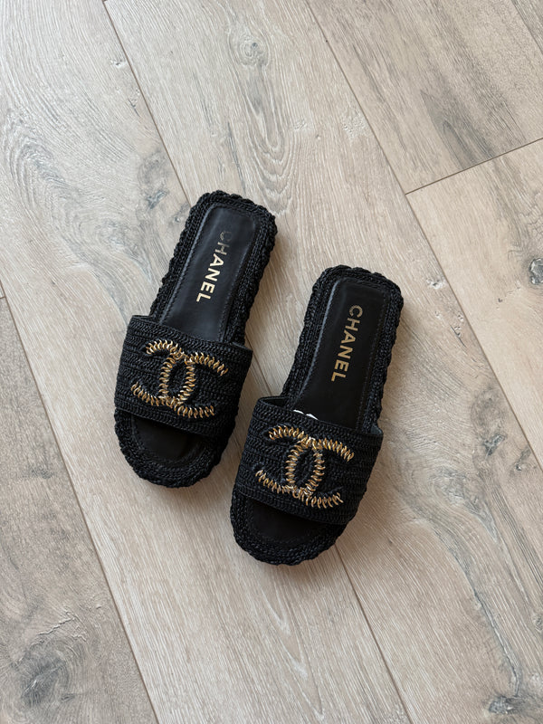 Chanel CC Raffia Slides  (Size 39/UK6)