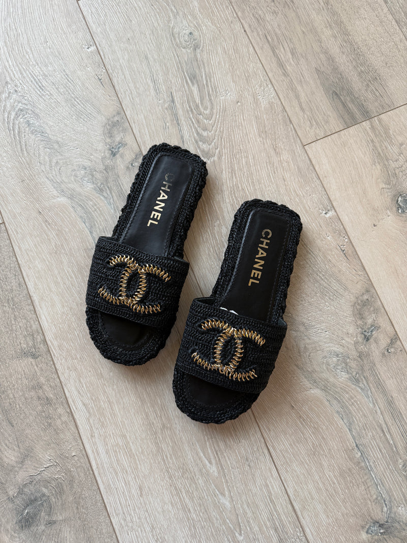 Chanel CC Raffia Slides  (Size 39/UK6)