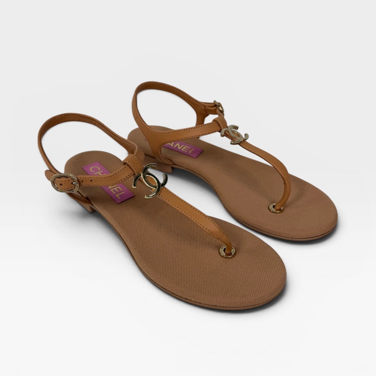 Chanel CC Thong Sandals In Beige  (Size 38/UK5)