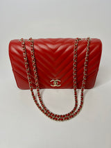 Chanel Red Chevron Single Flap Bag