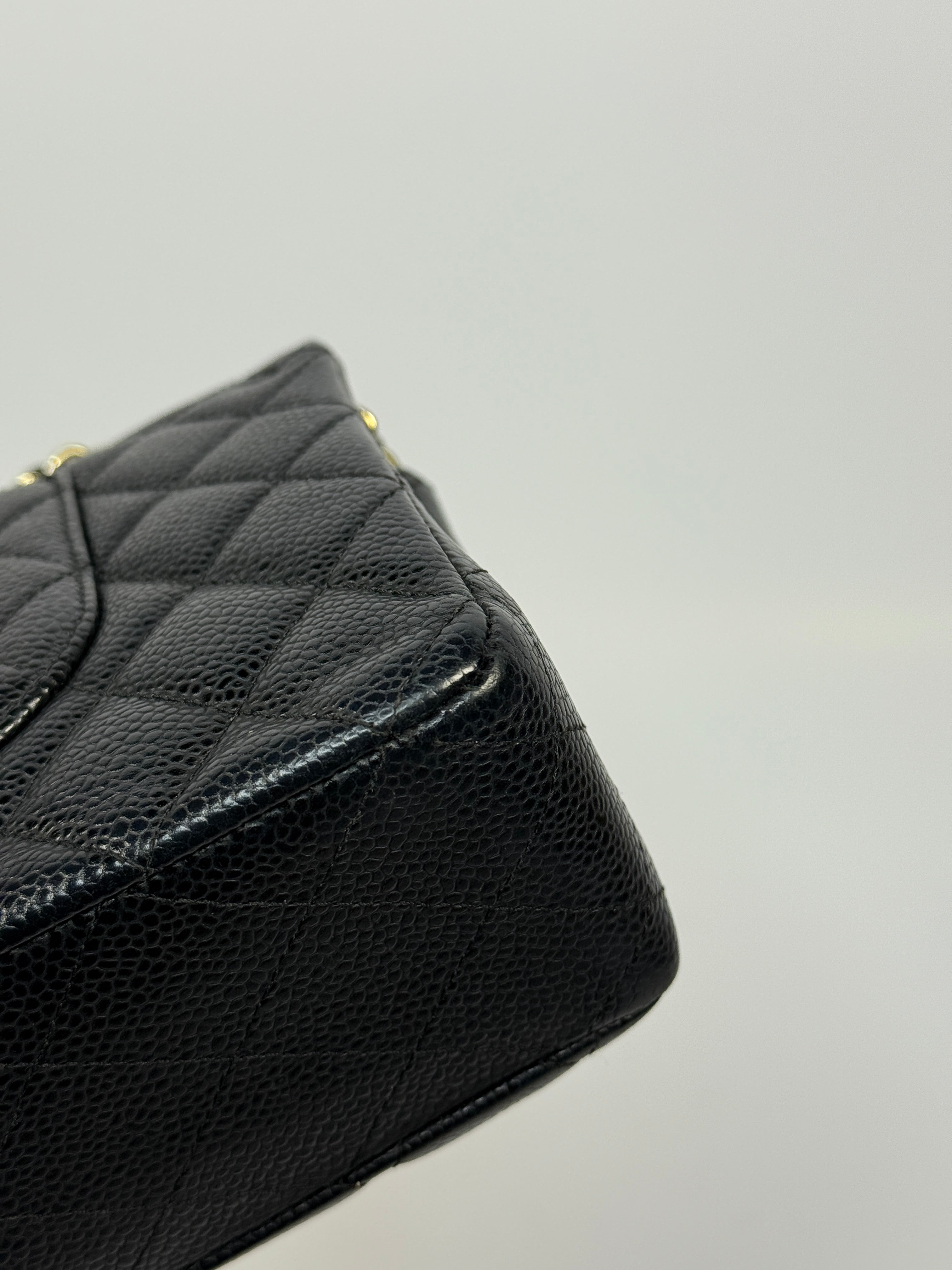 Chanel Medium Classic Double Flap Black Caviar With Gold Hardware, Authentic And Preloved In Very Good Condition 