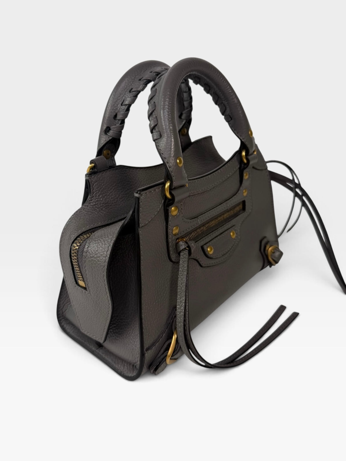 Balenciaga Neo Mini City Bag In Grey With Gold Hardware. 100% authentic and preloved in excellent condition