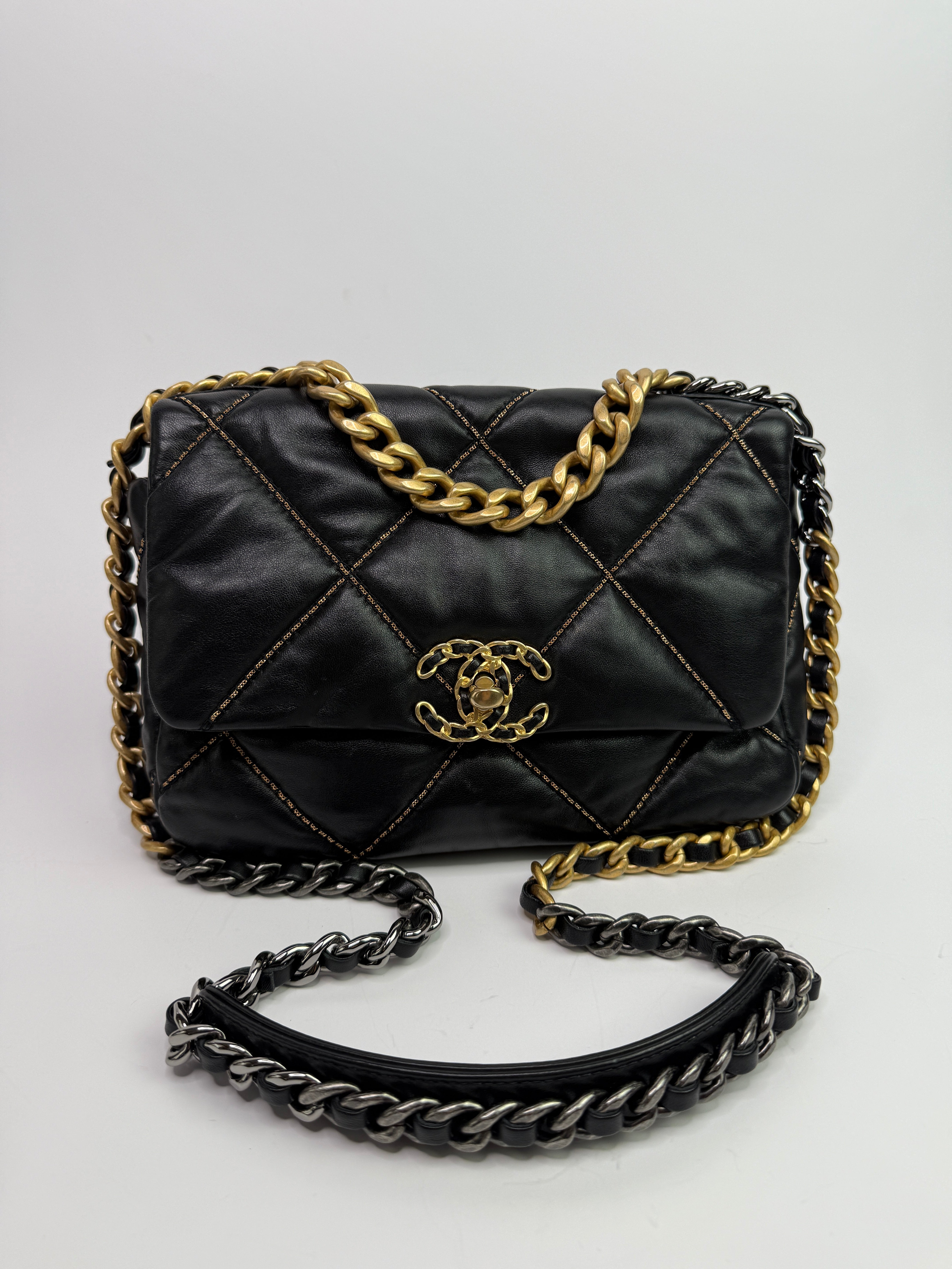 Chanel 19 Small Flap Bag In Black Lambskin Leather