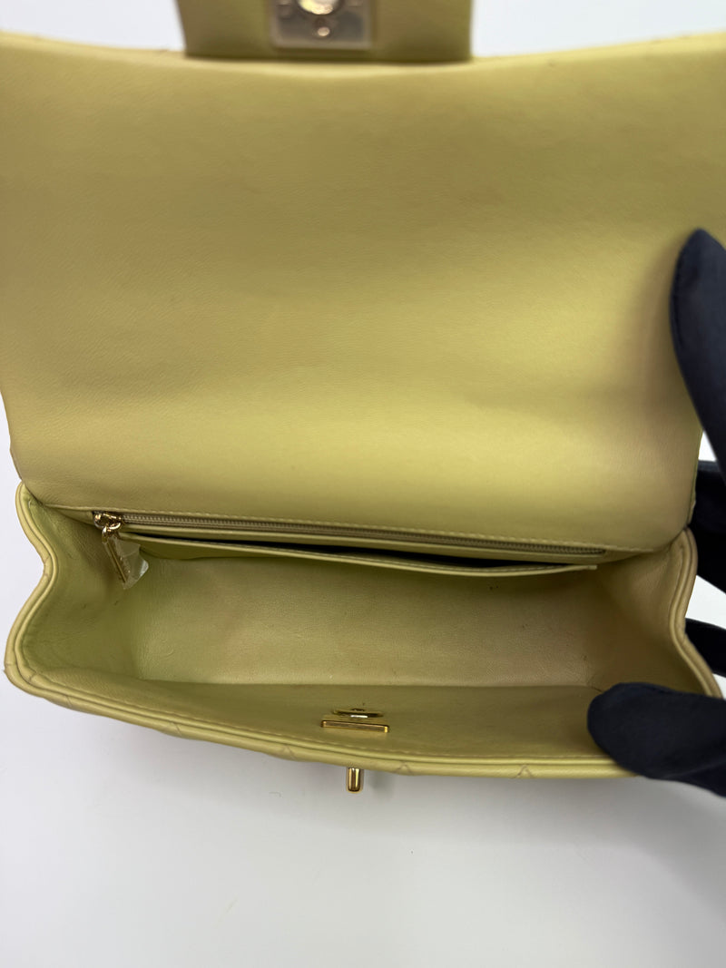 Chanel Mini Rectangle Flap Bag In Pistachio Green Lambskin With GHW