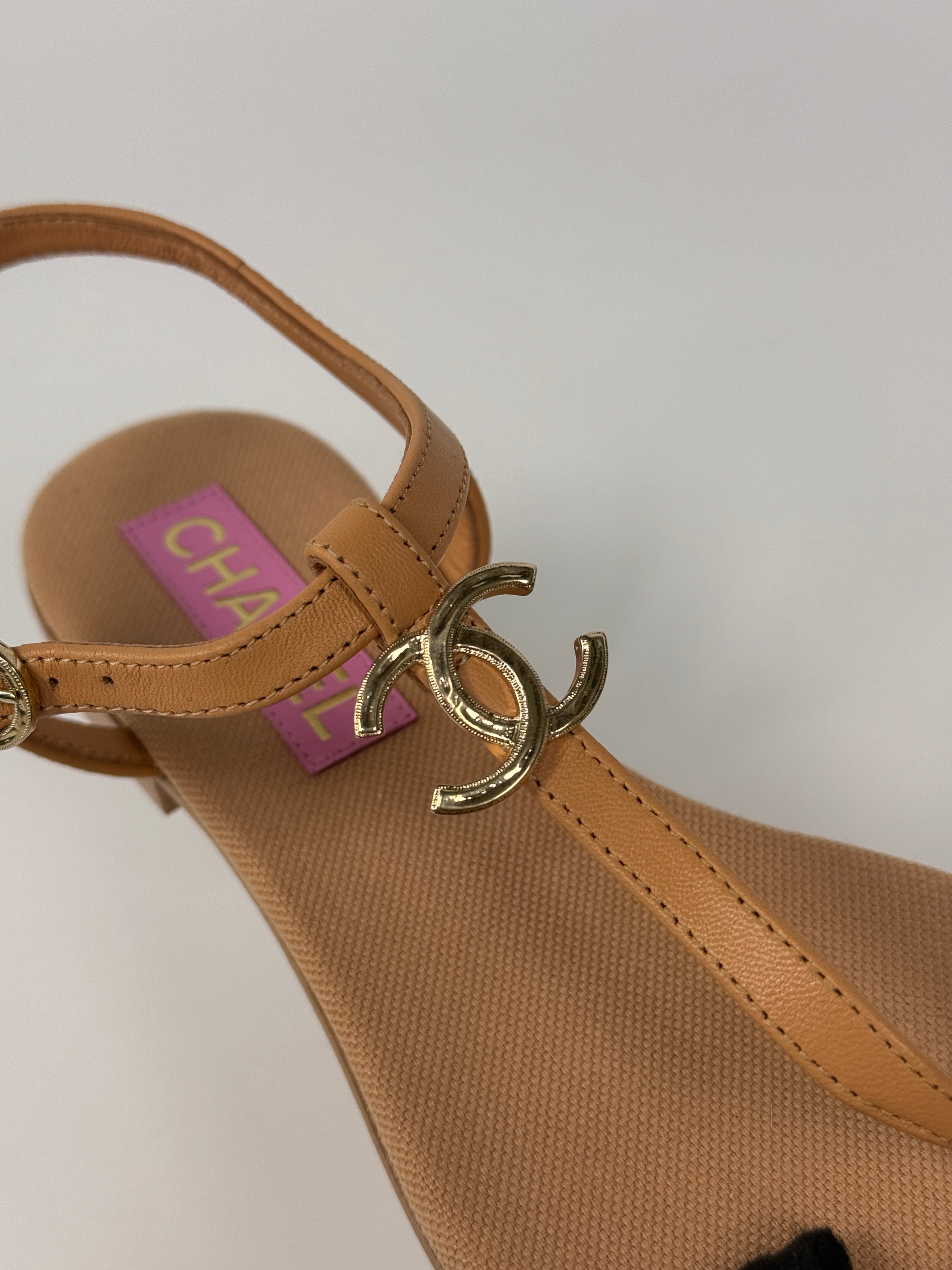 Chanel CC Thong Sandals In Beige  (Size 38/UK5)