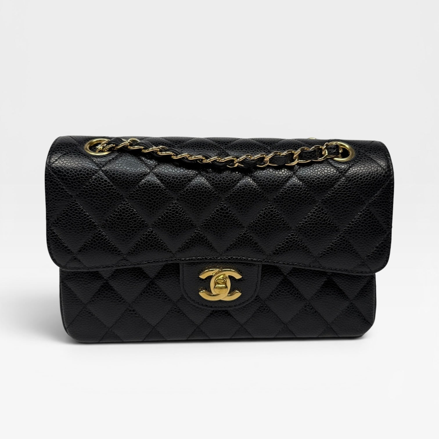 Chanel Small Classic Double Flap In Black Caviar Leather With GHW