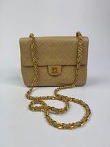 Chanel Vintage Mini Square Flap Bag In Beige Lambskin GHW