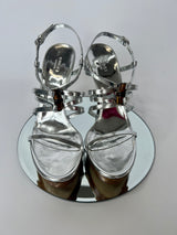 Gucci Silver Bamboo Icon Sandal Heels  (Size 38.5/UK 5.5)