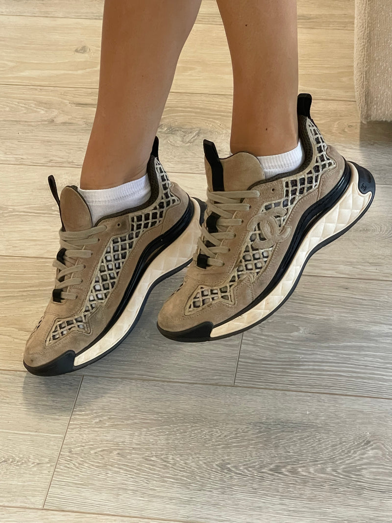 Chanel Technical Beige / Black Abstract Sneakers (Size 39.5/UK 6.5)