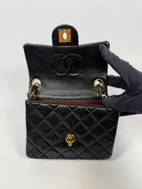 Chanel Black Square Vintage Flap Bag In Lambskin With GHW