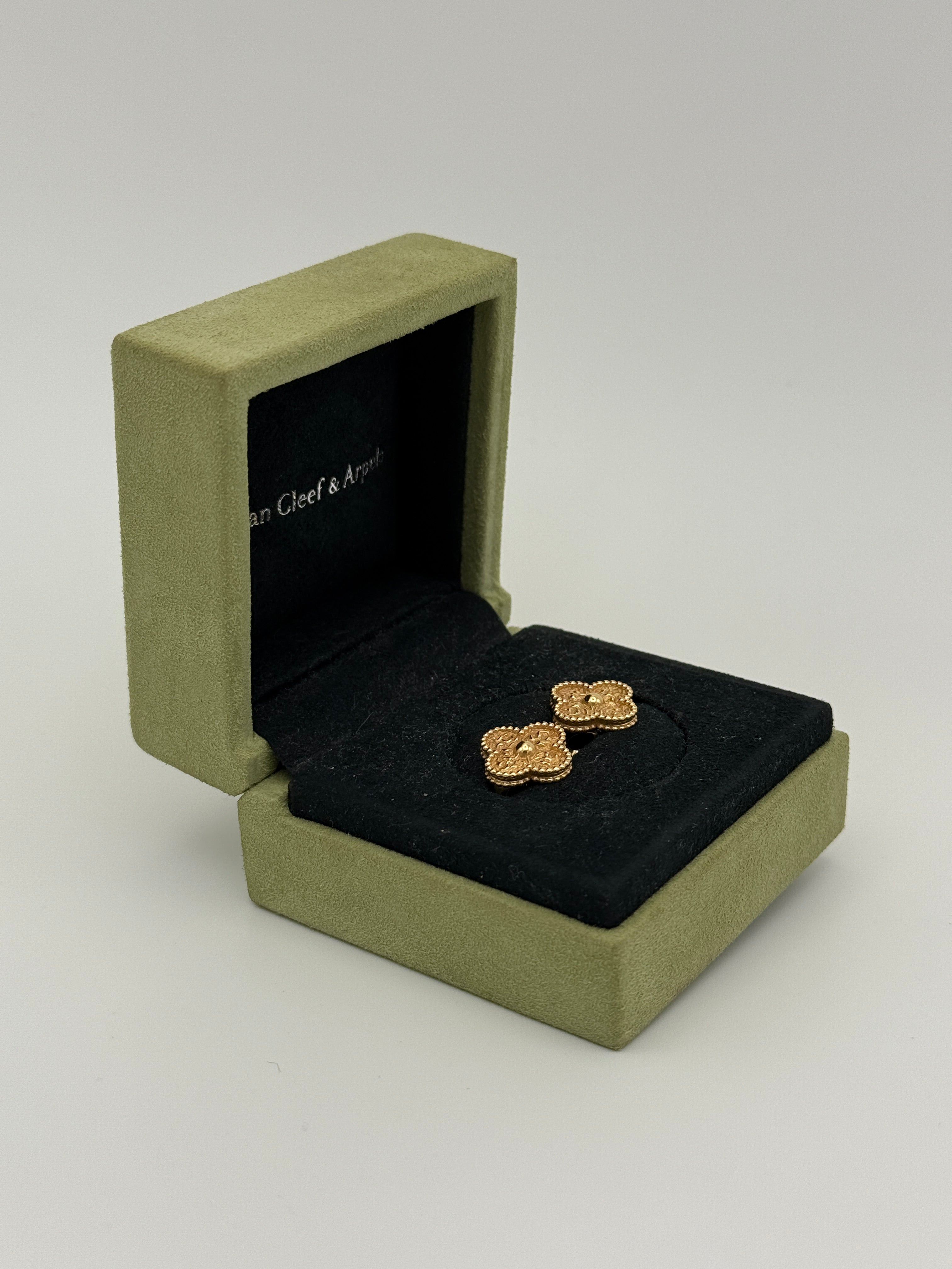 Van Cleef & Arpels Vintage Alhambra Hammered 18K Yellow Gold Earrings