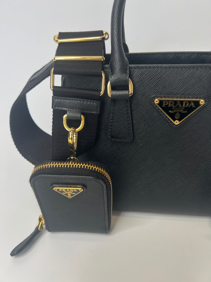Prada Galleria Micro Bag In Black Saffiano Leather