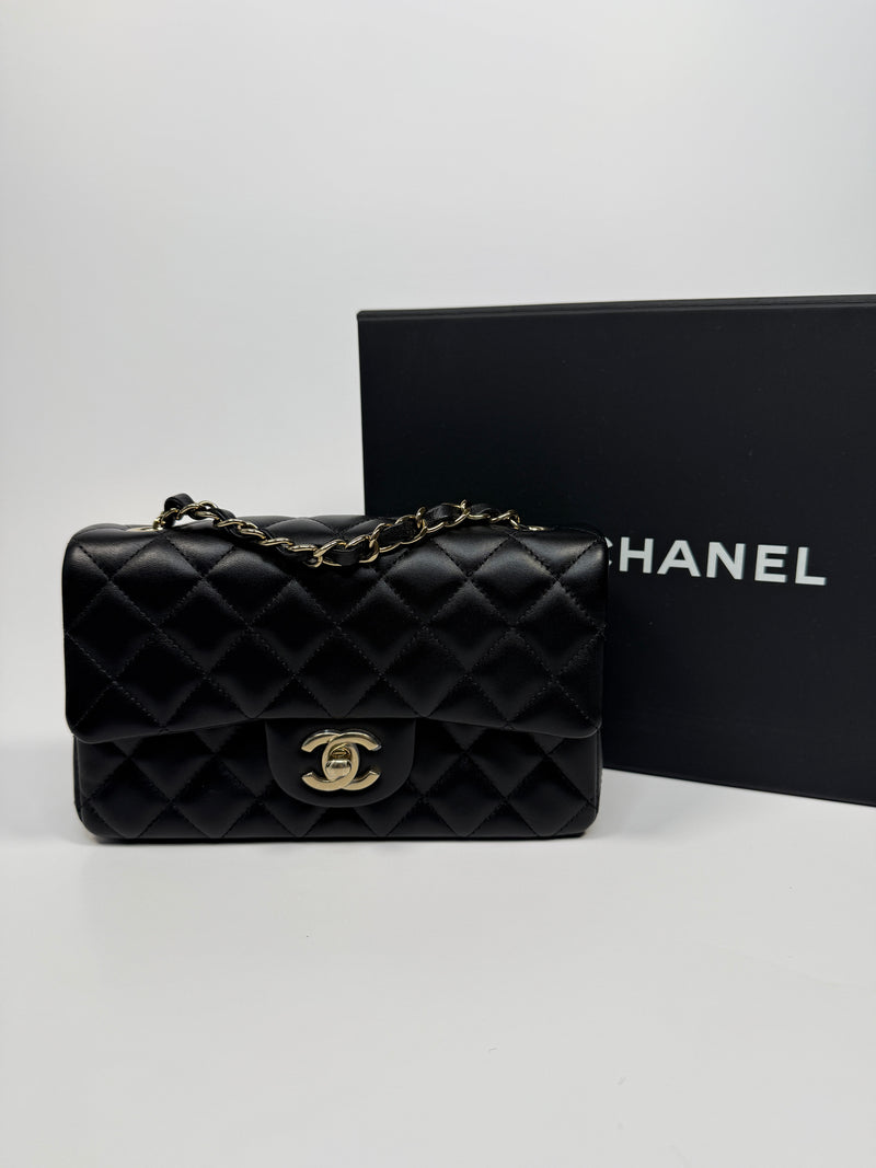 Chanel Mini Rectangle In Black Lambskin With PGHW
