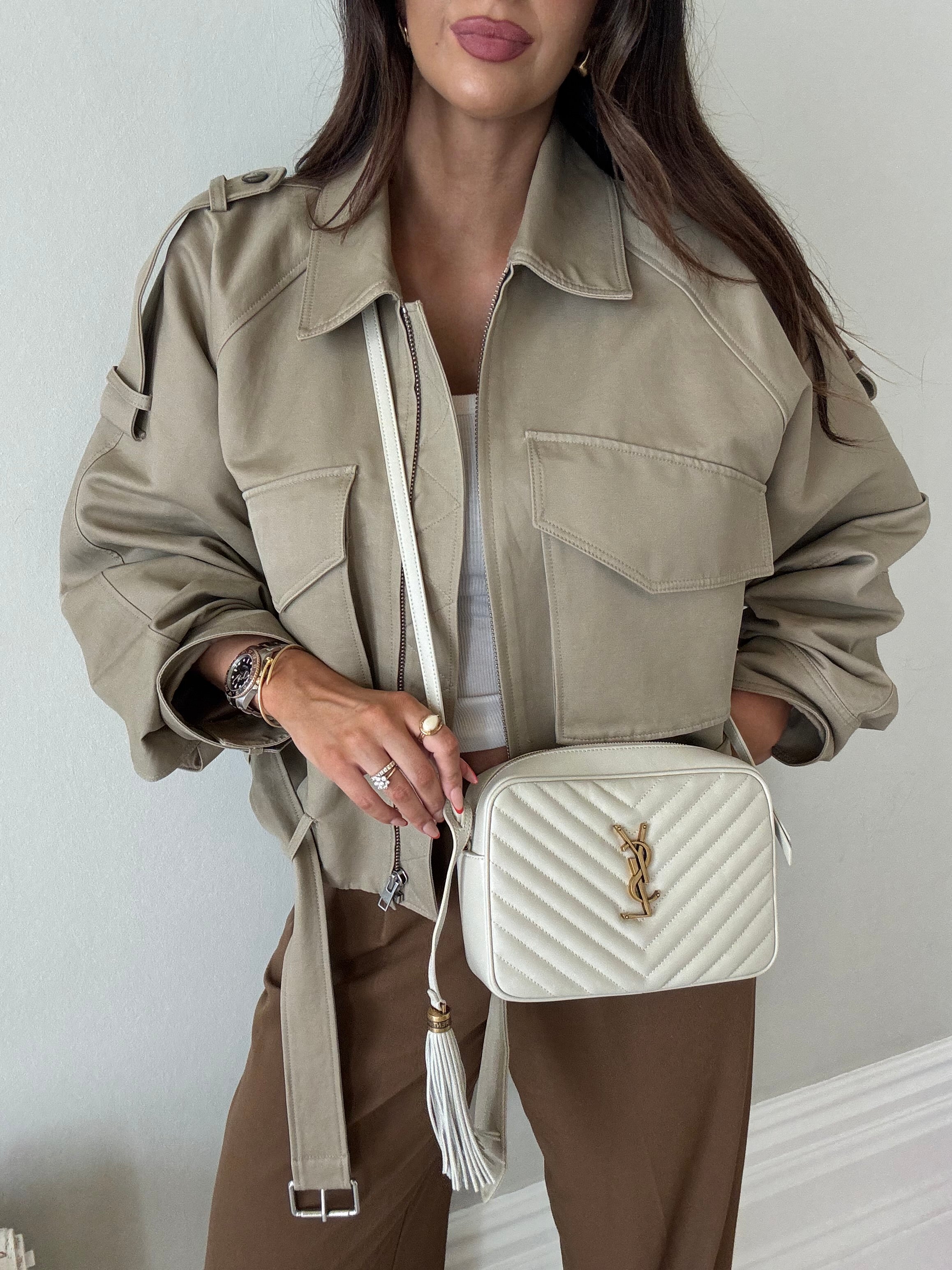 Saint Laurent Small Camera Bag In Ecru Leather