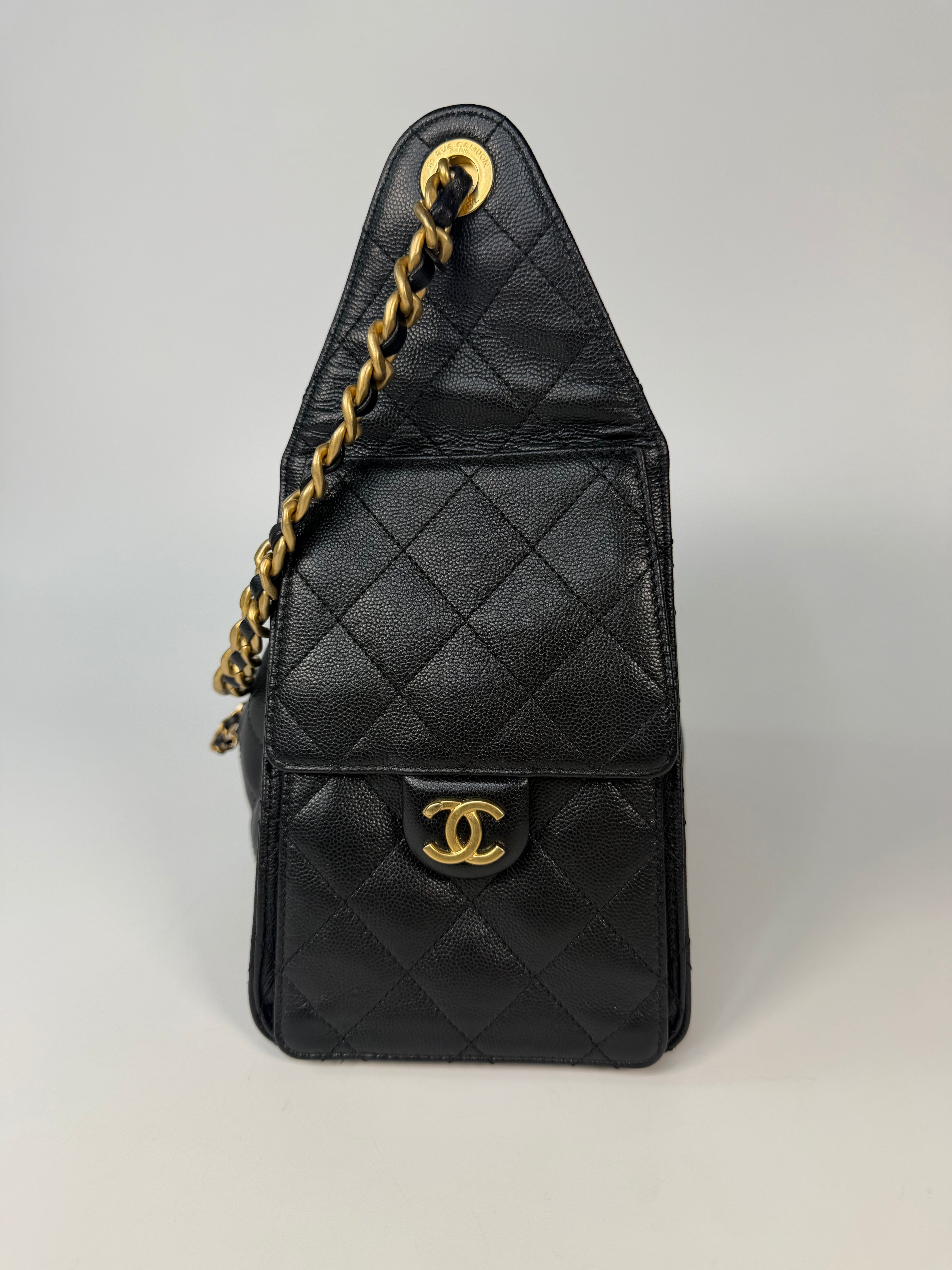 Chanel 25 Small In Black Caviar Leather With Gold Hardware in excellent condition 100% authentic and preloved