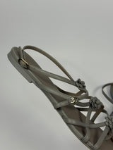 Chanel Camellia Sandals In Grey Leather Size 39.5/UK6.5