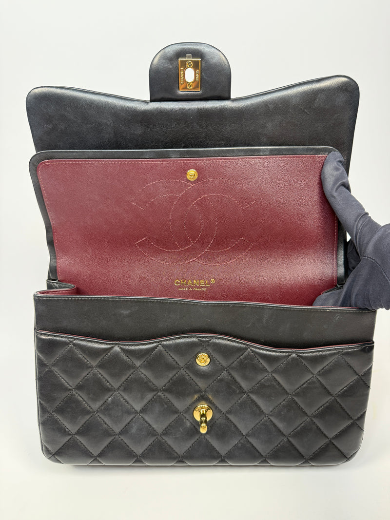 Chanel Jumbo Classic Flap Bag In Black Lambskin Leather With GHW