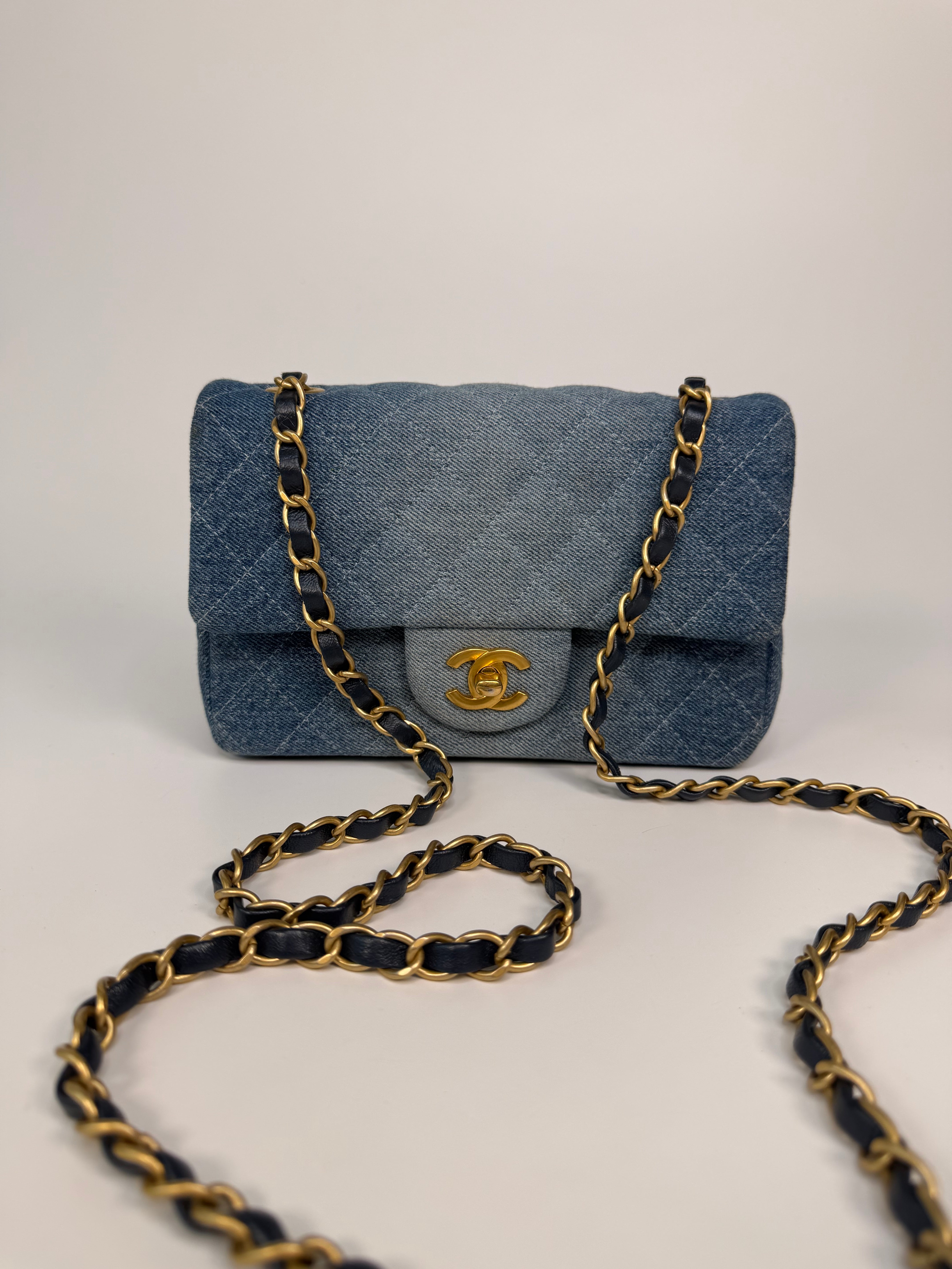 Chanel Mini Rectangle In Blue Denim With Gold Hardware Authentic and preloved in very good condition. 100% guarantee